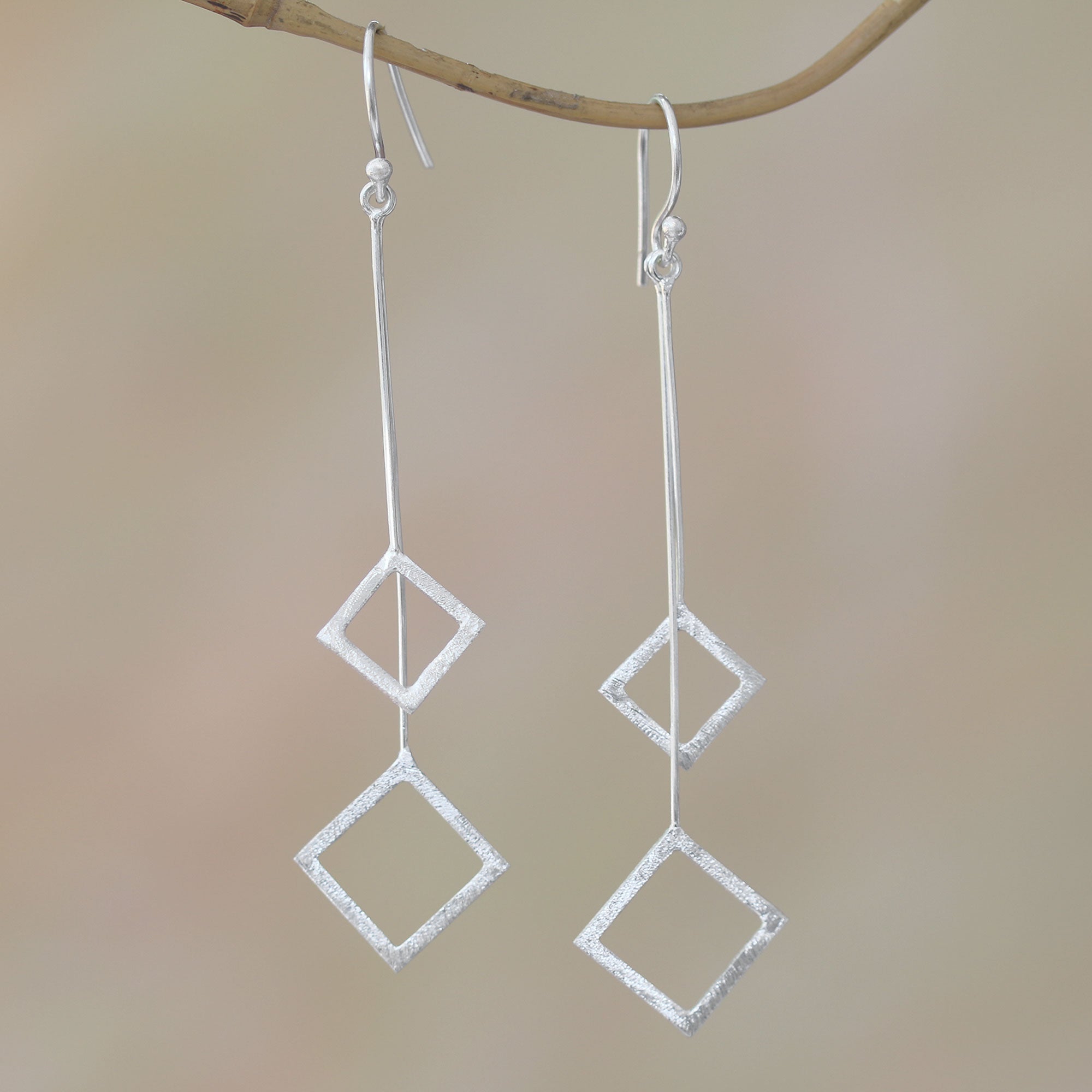 Premium Quantum Dangle Earrings - Geometric Sterling Silver Jewelry from Bali