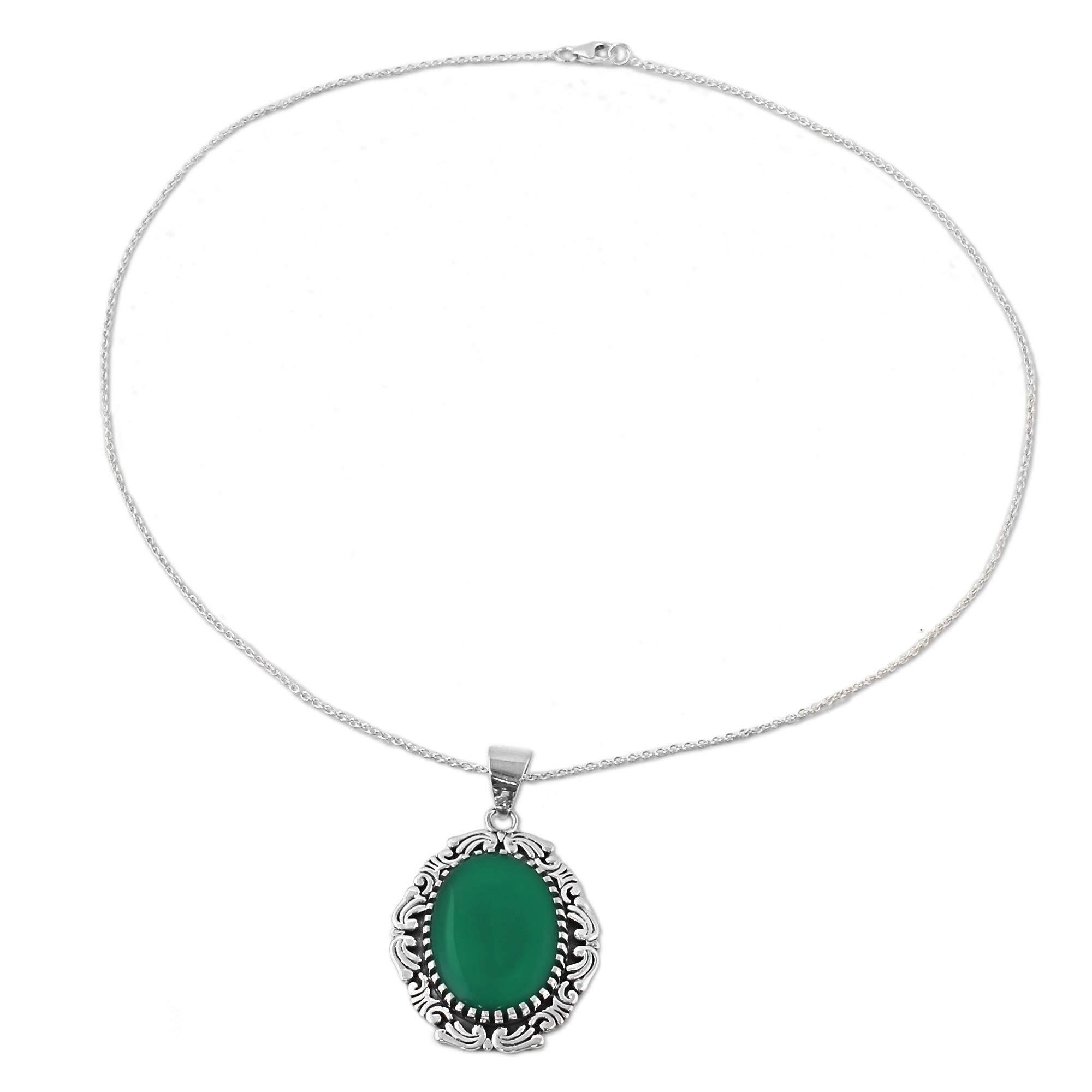 Premium Handcrafted Green Onyx Pendant Necklace - Sterling Silver Elegance