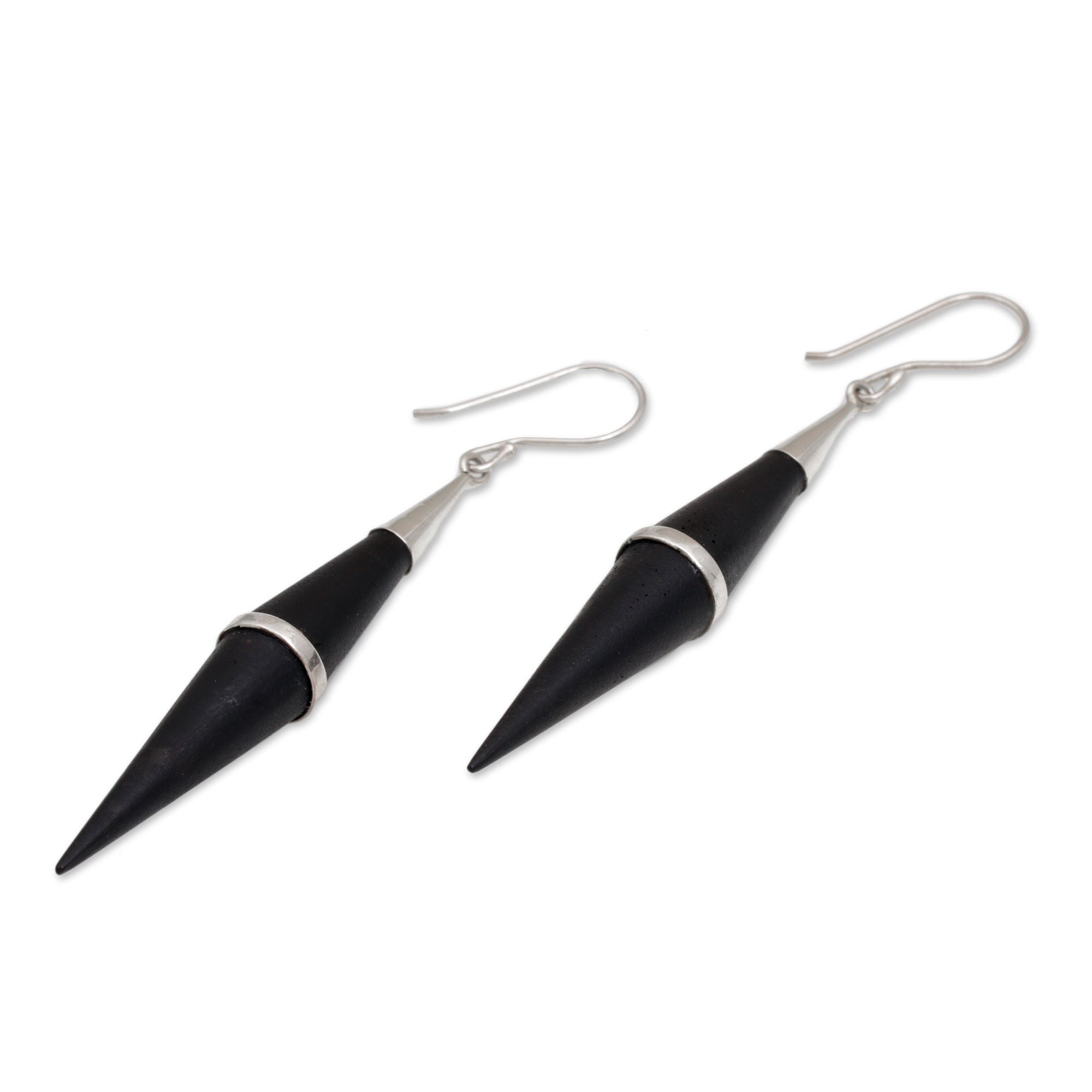 Premium Elegant Cones: Sterling Silver & Sono Wood Dangle Earrings