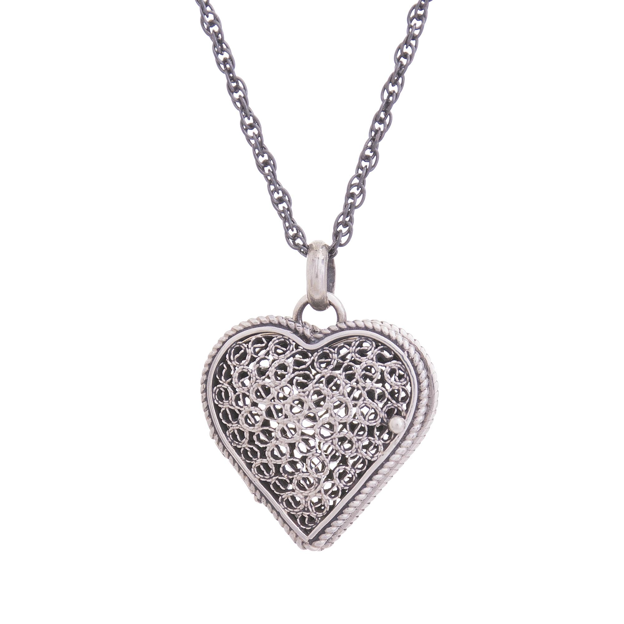 Premium Sterling Silver Heart Locket Necklace - Exquisite Peruvian Filigree Design