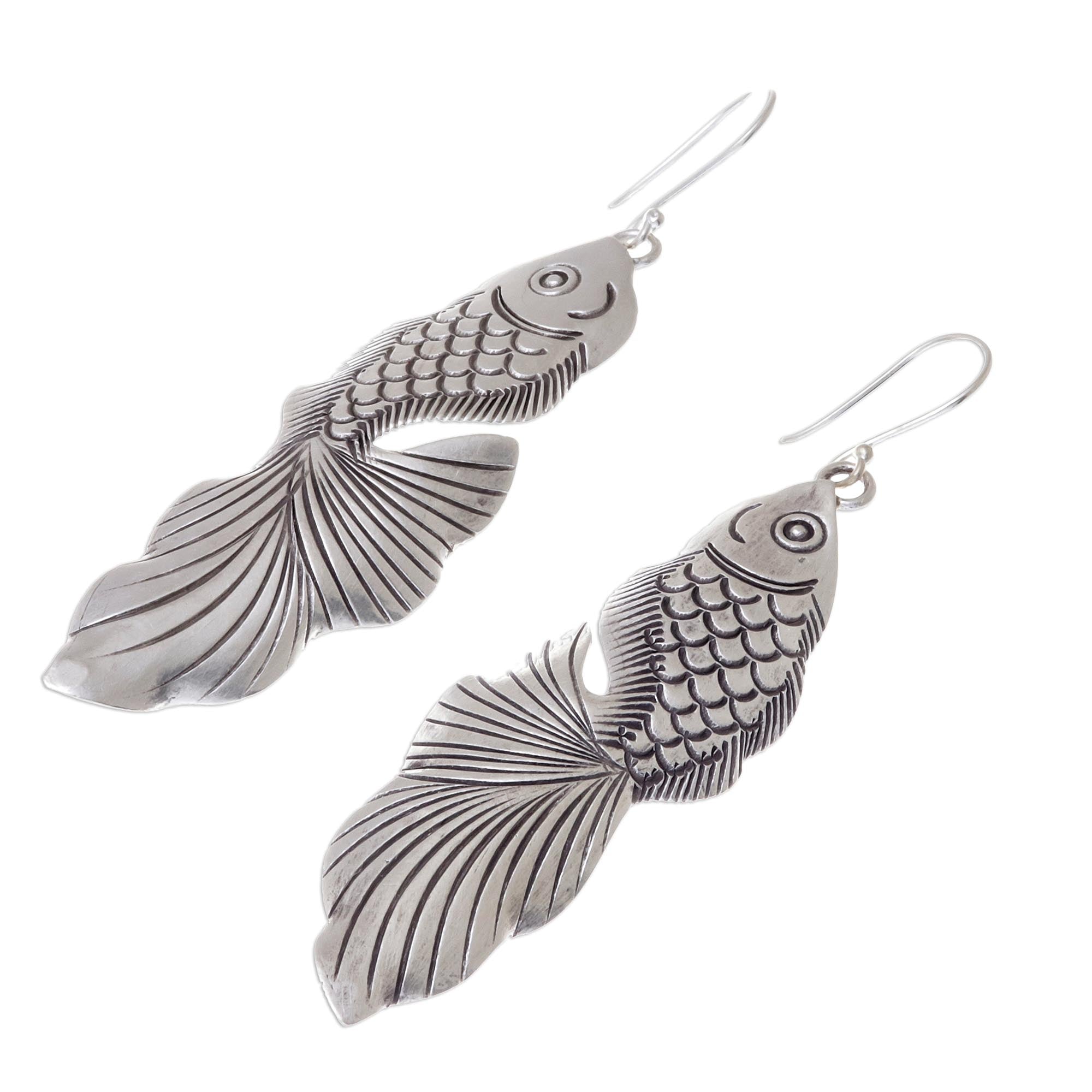 Premium Goldfish Bliss Sterling Silver Dangle Earrings - Handcrafted in Thailand