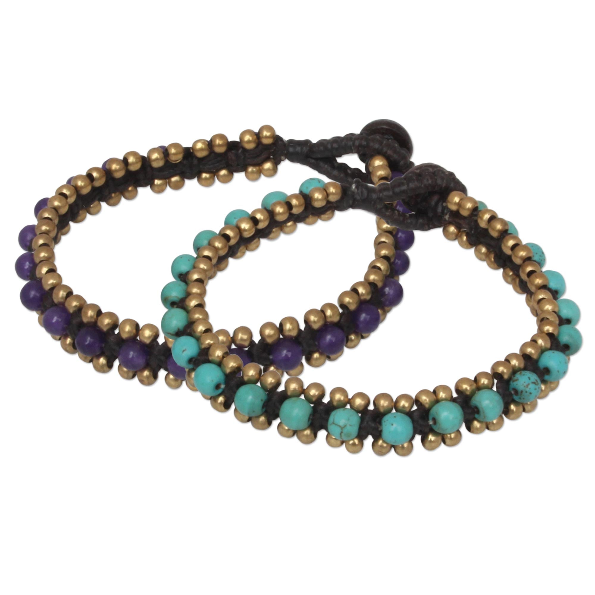 Premium Handmade Aryuveda Quartz & Resin Beaded Bracelet Set – Blue & Purple