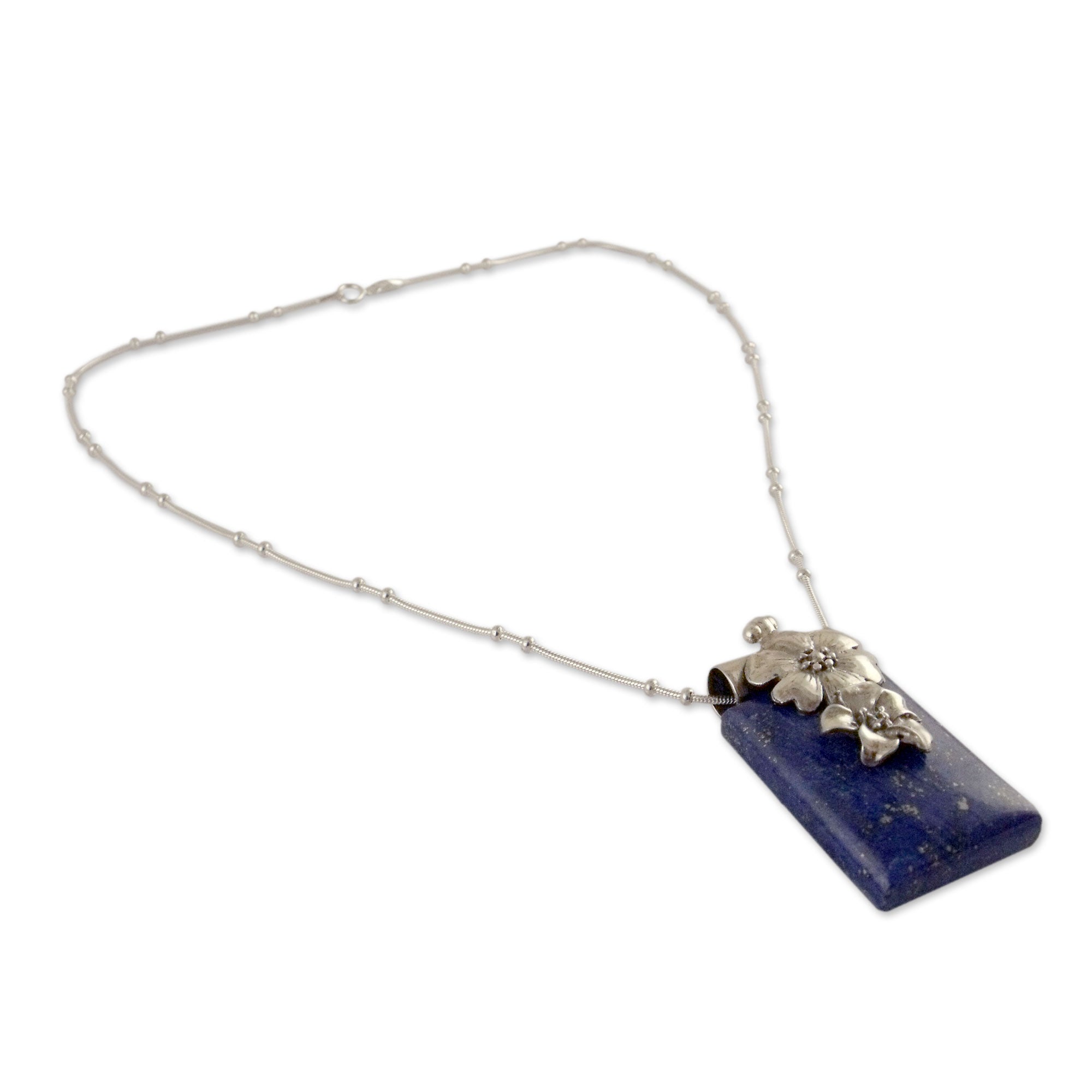 Premium Blue Lily Lapis Lazuli & Sterling Silver Pendant Necklace