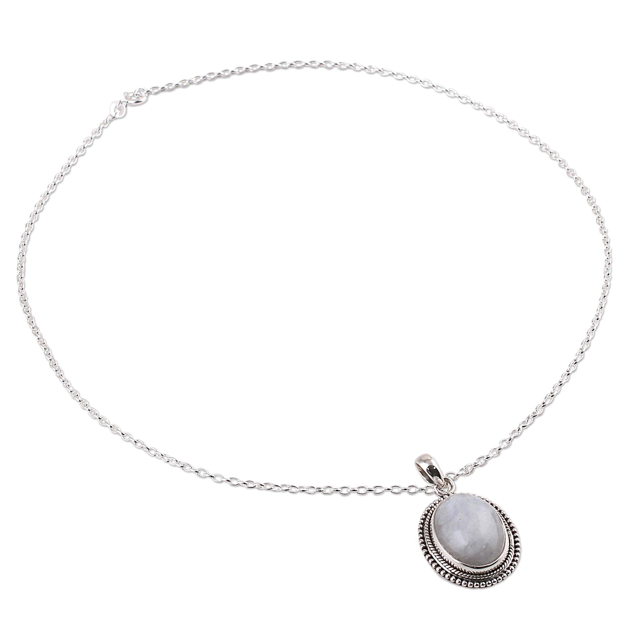 Premium Rainbow Moonstone & Sterling Silver Necklace – Elegant Cable Chain Design