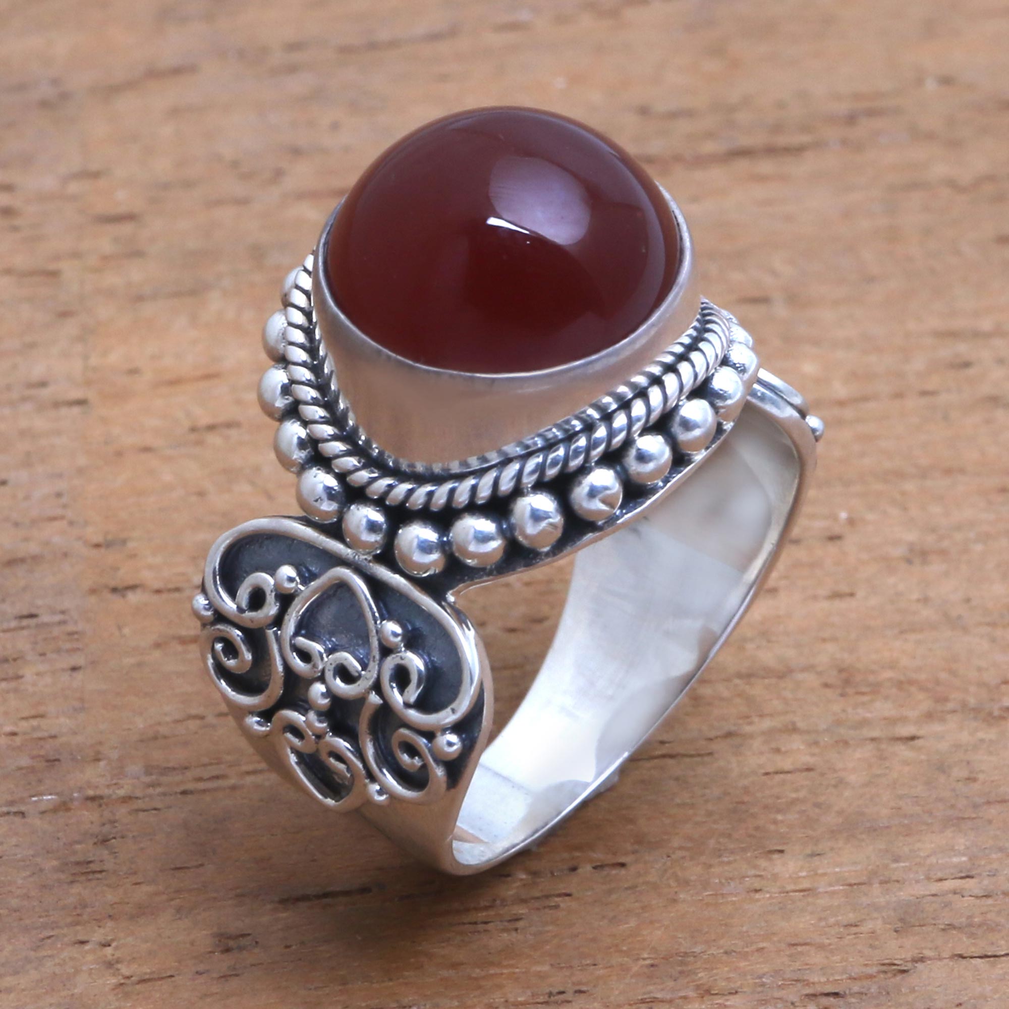 Premium Moonlight Carnelian Ring – Handcrafted Sterling Silver Jewelry from Bali