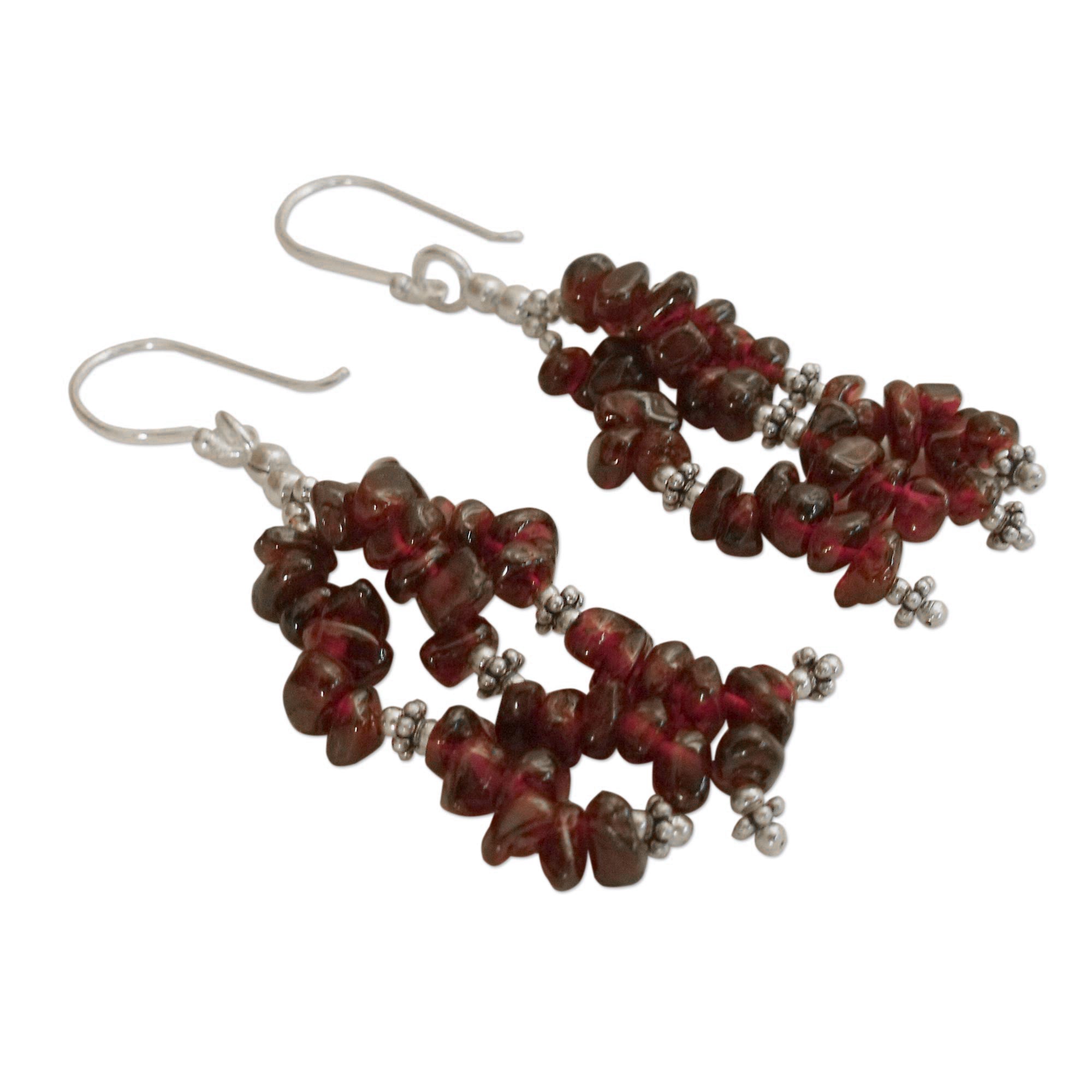 Premium Handcrafted Sterling Silver Garnet Beaded Earrings