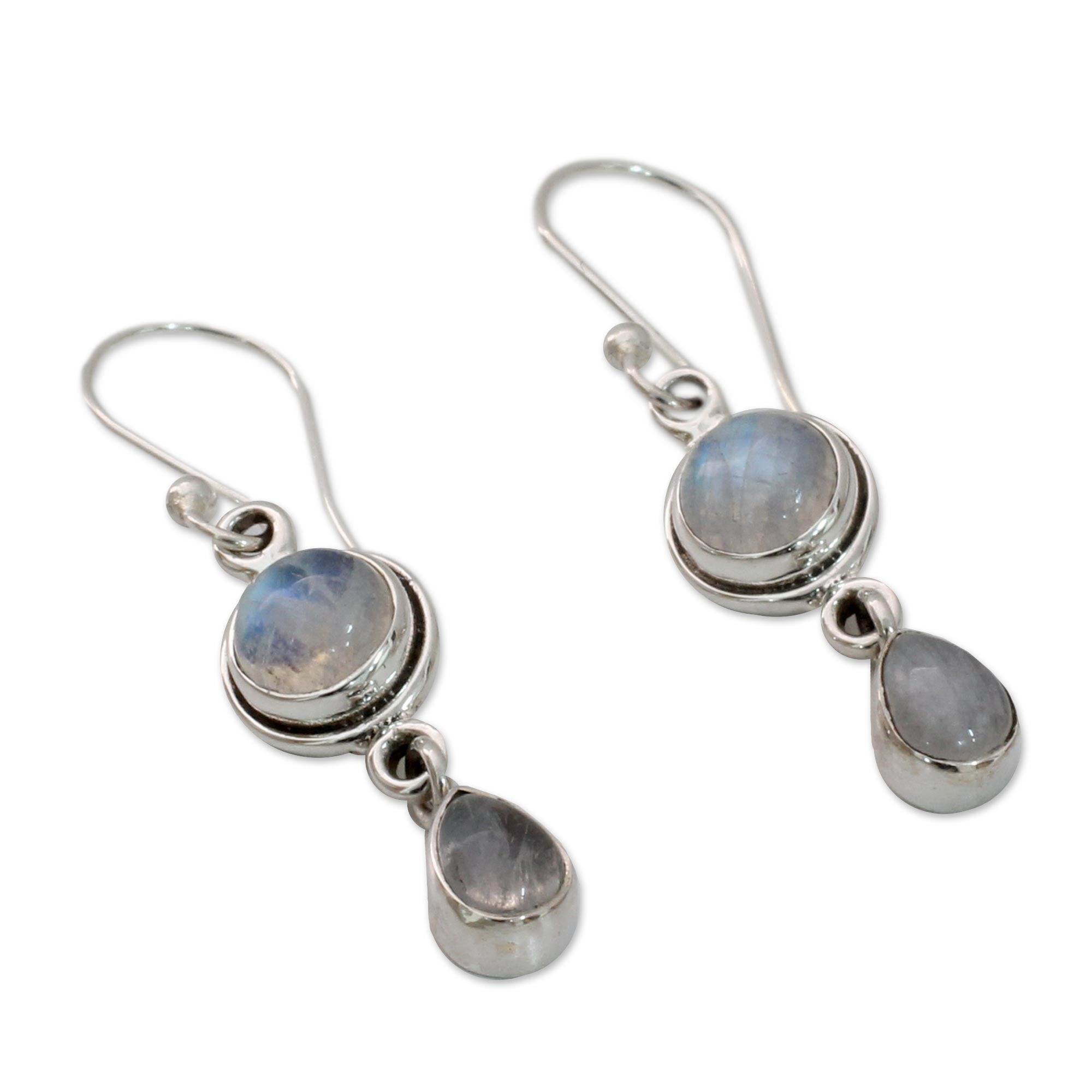 Premium Shimmer Moonstone Dangle Earrings - Sterling Silver Elegance