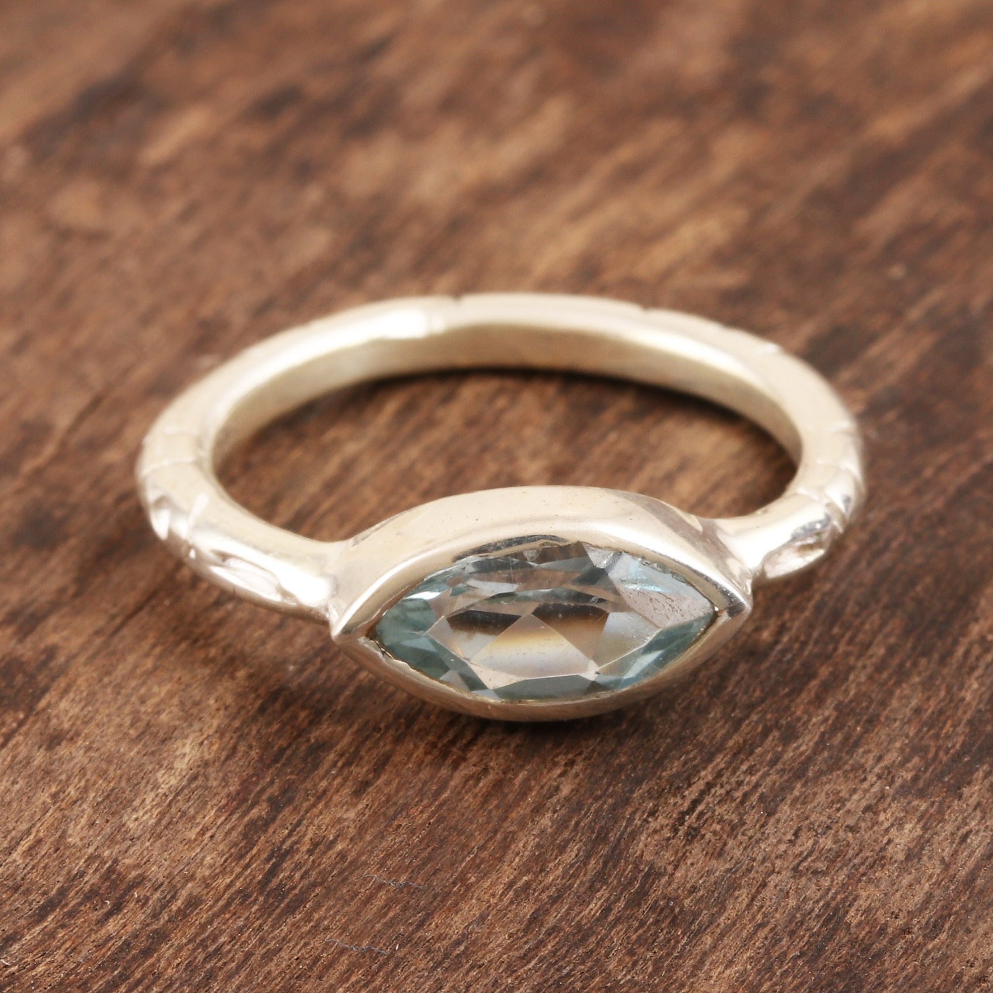 Premium Marquise Cut Blue Topaz Ring - Handcrafted Sterling Silver Jewelry