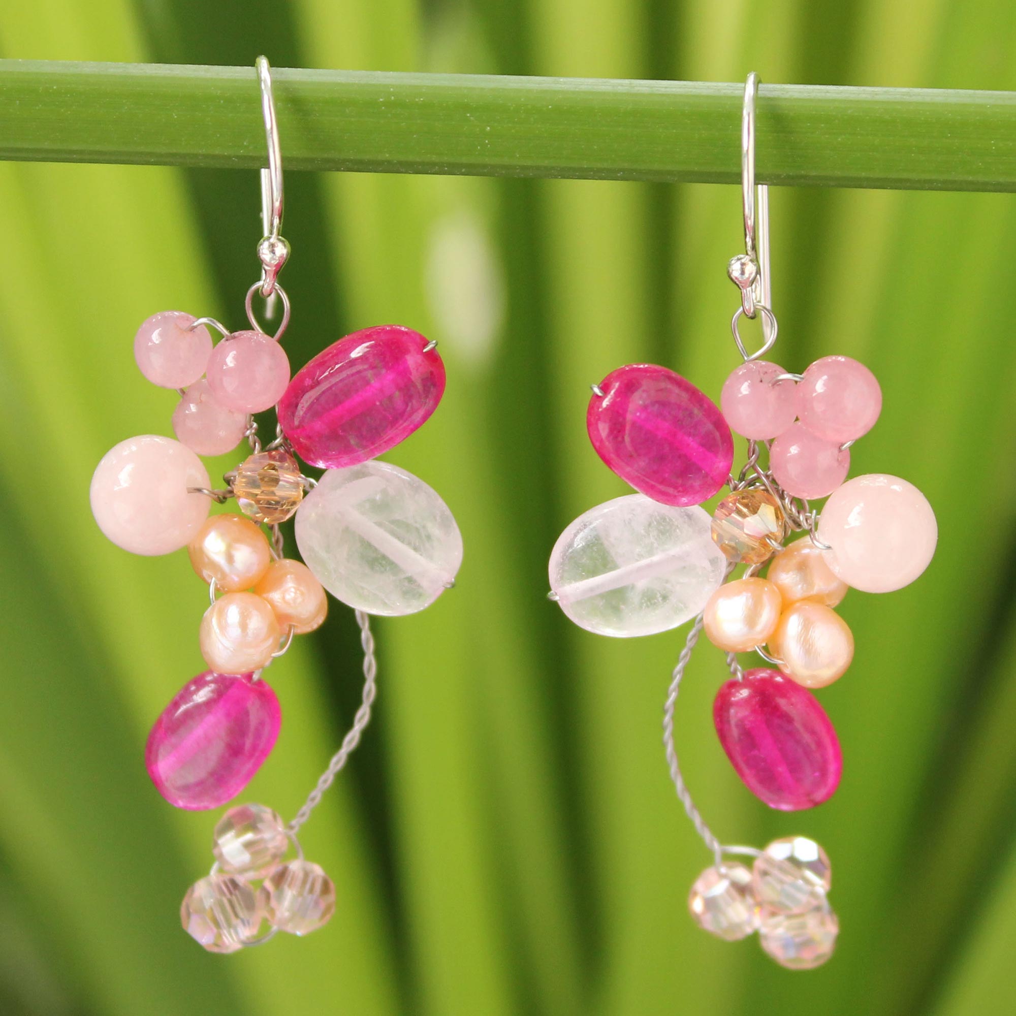 Ultimate Radiant Pink Bouquet Pearl Dangle Earrings - Premium Handmade Jewelry