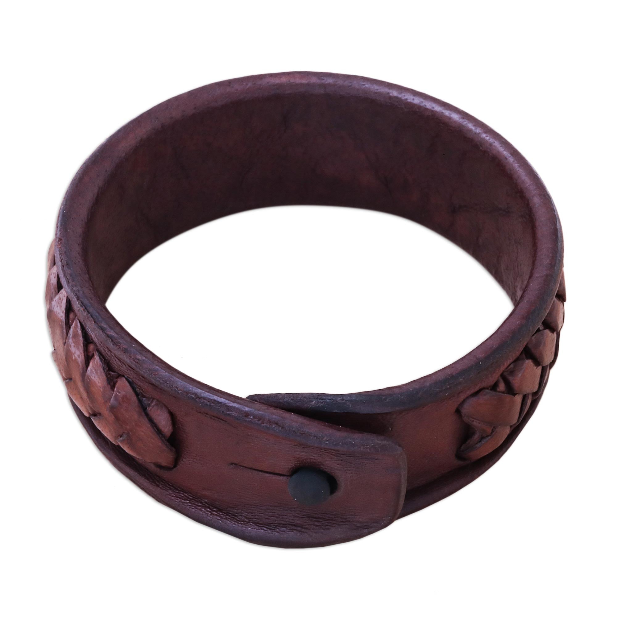 Premium Artisan Brass & Leather Wristband Bracelet - Handmade in Thailand