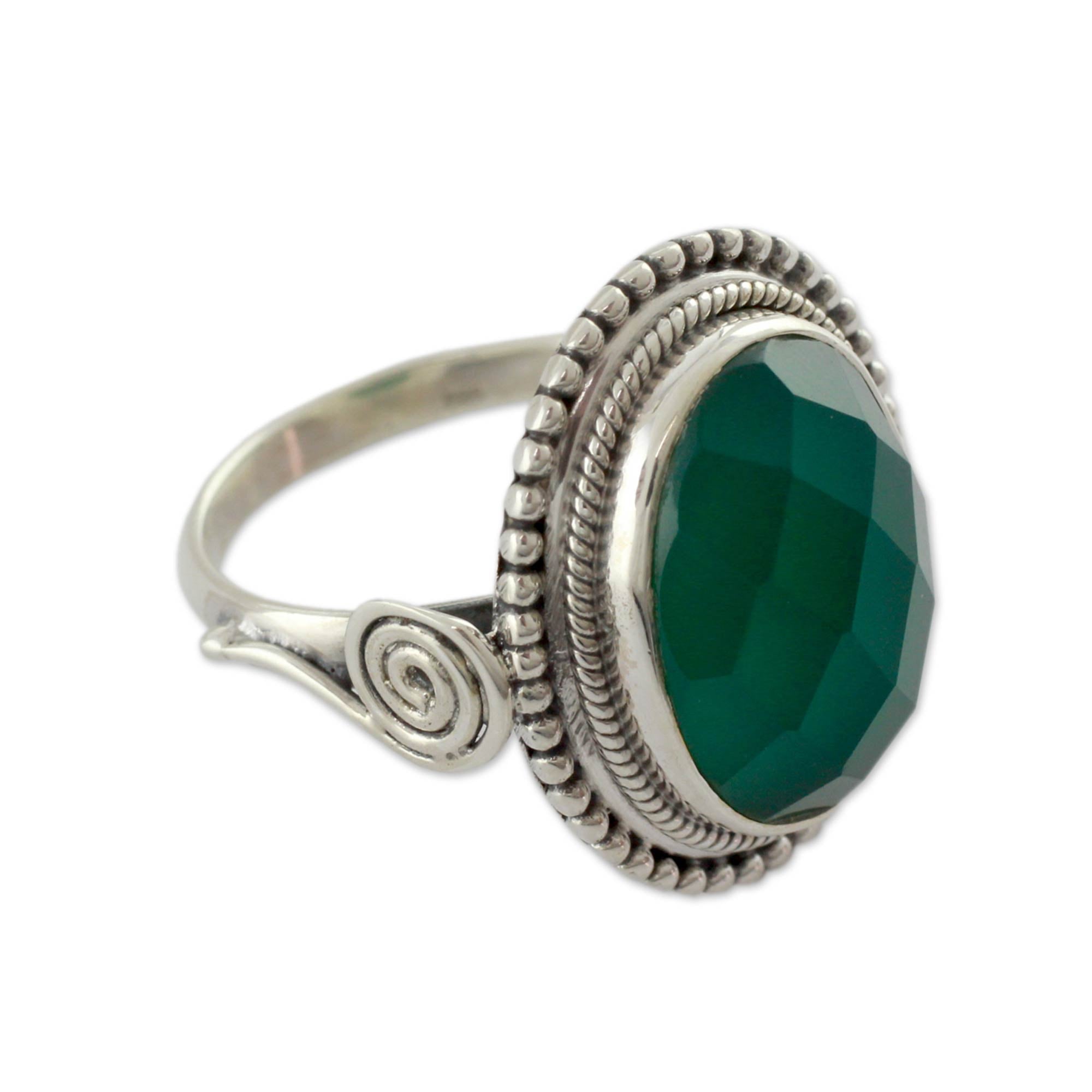 Premium Green Onyx Sterling Silver Cocktail Ring - Ultimate Elegance