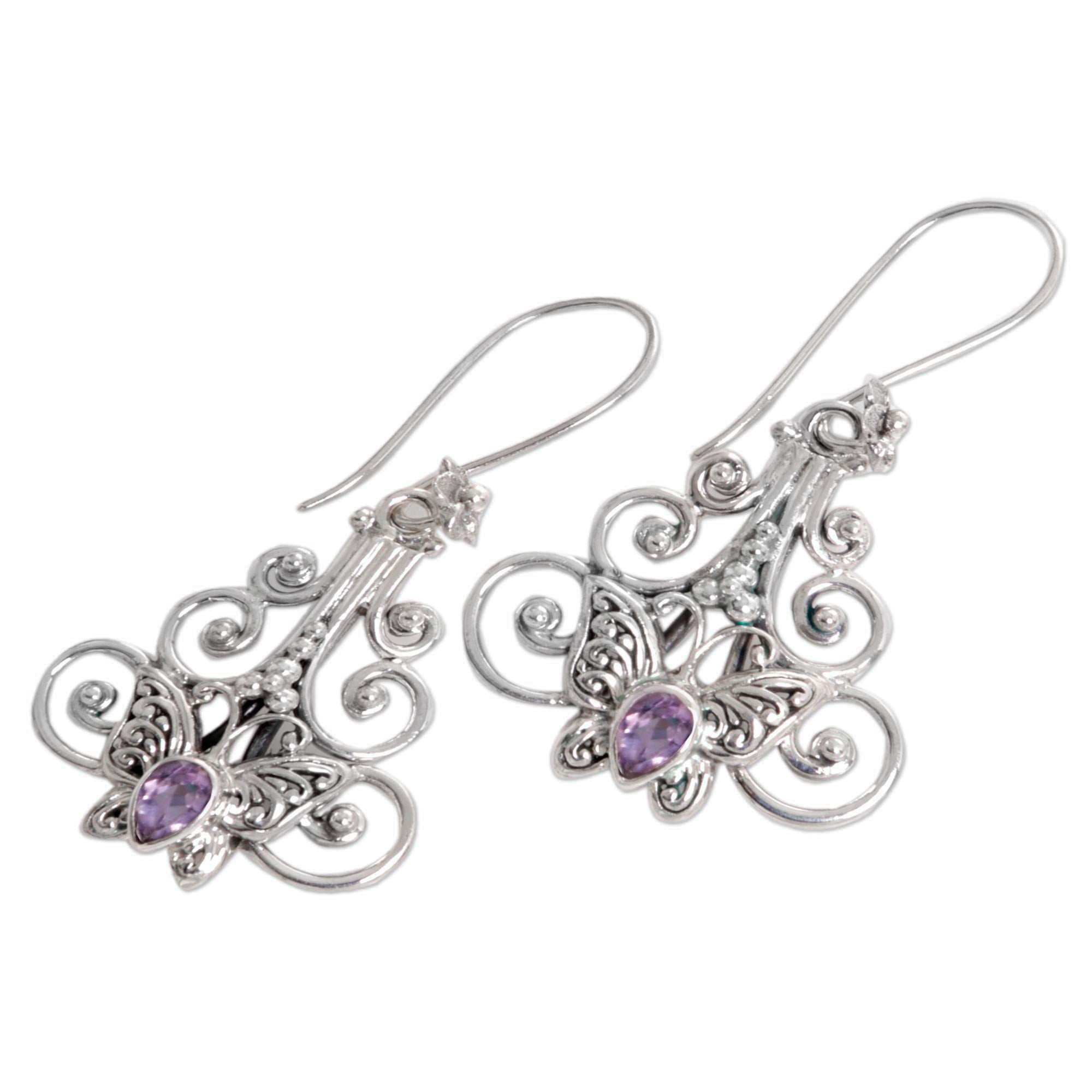 Premium Amethyst Butterfly Dangle Earrings – Handcrafted Sterling Silver Jewelry