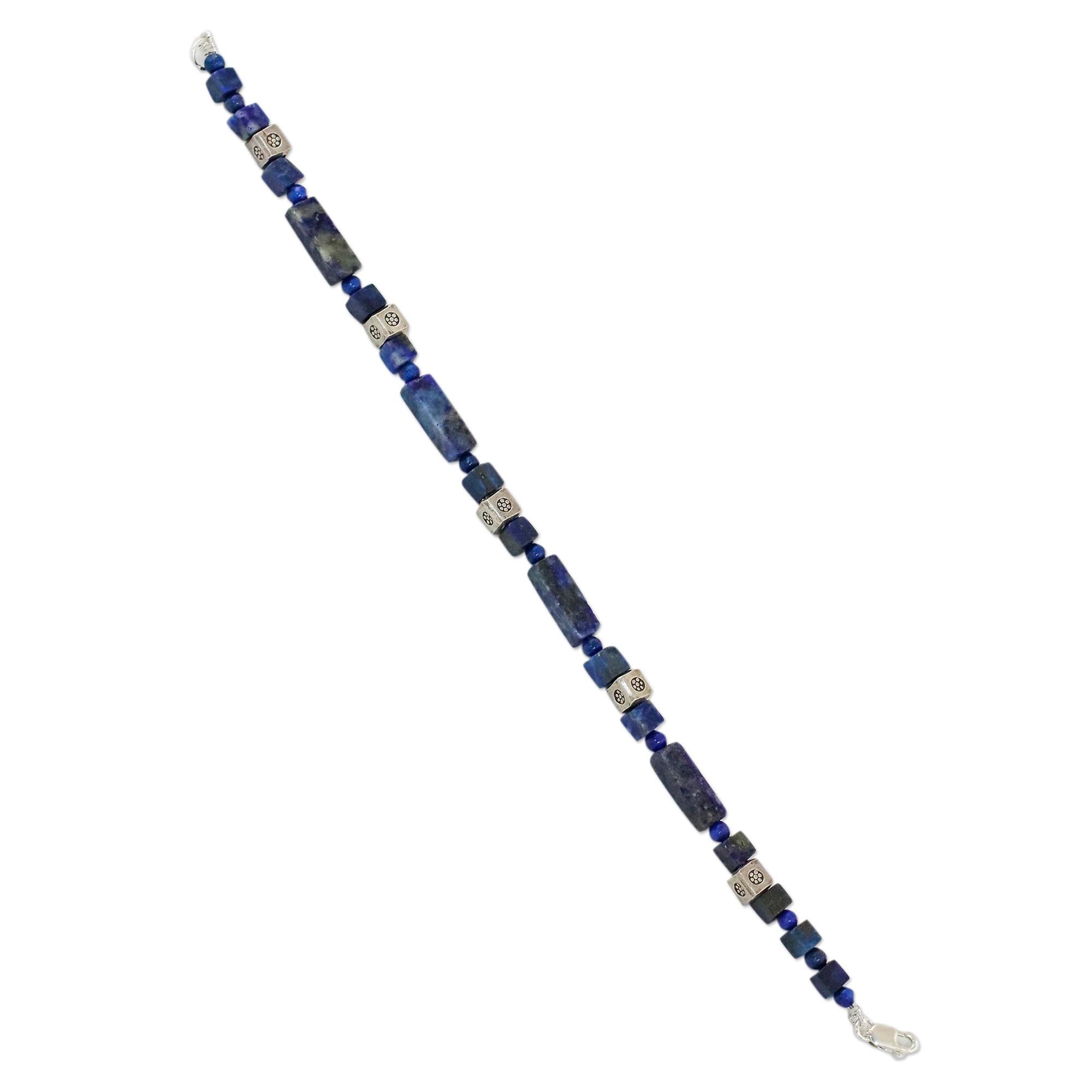 Premium Indigo Dream Lapis Lazuli & Silver Beaded Bracelet – Handcrafted in Thailand