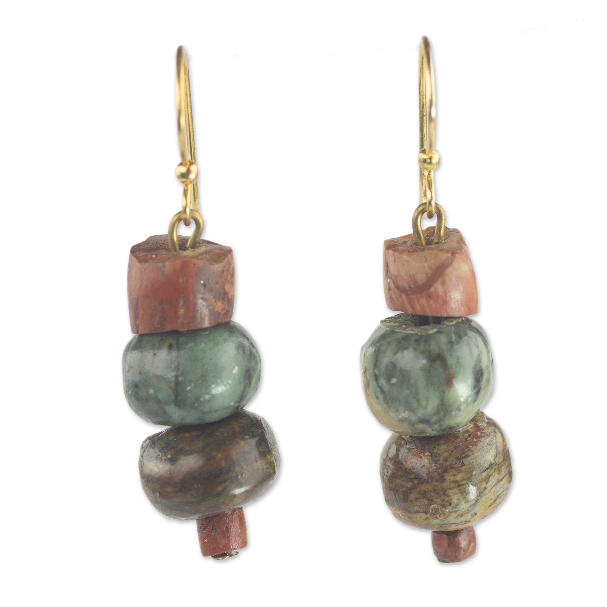 Premium Rustic Joy Soapstone & Bauxite Dangle Earrings - Handcrafted in Ghana