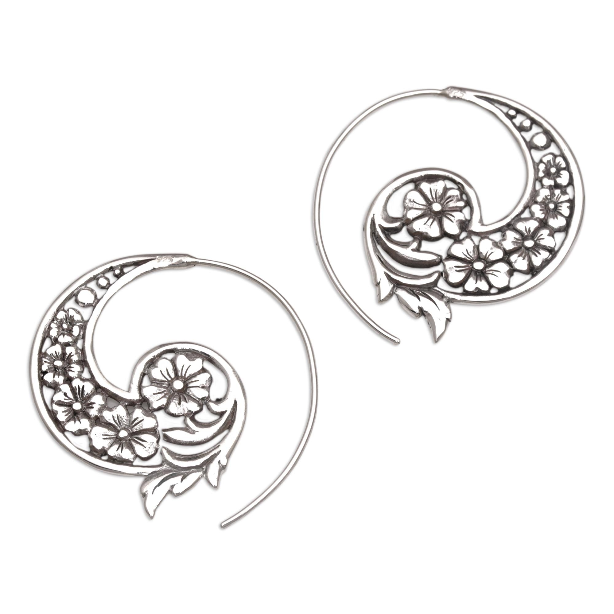 Premium Silver Floral Spiral Earrings - Handmade in Bali