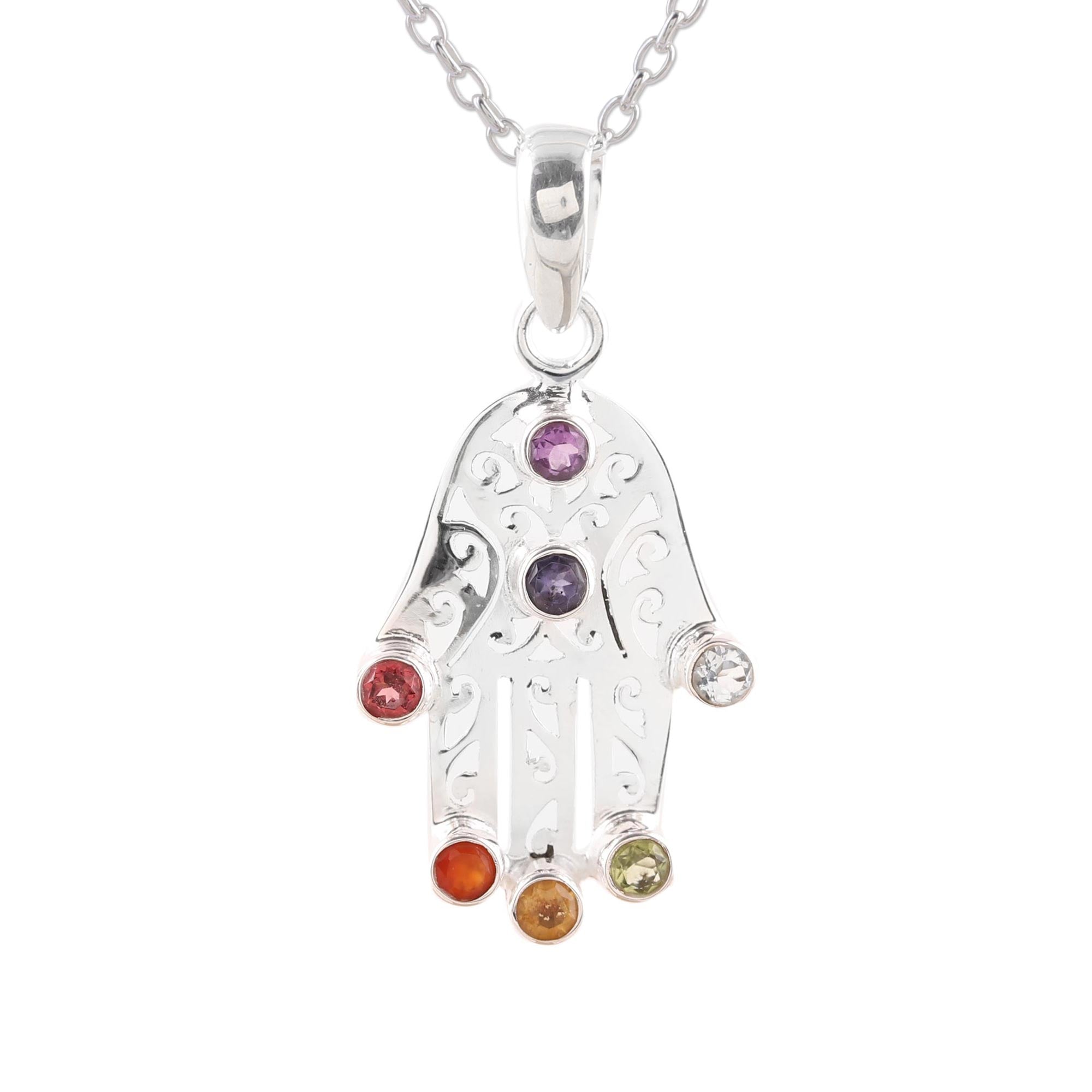 Premium Hamsa Chakra Multi-Gemstone Protection Necklace