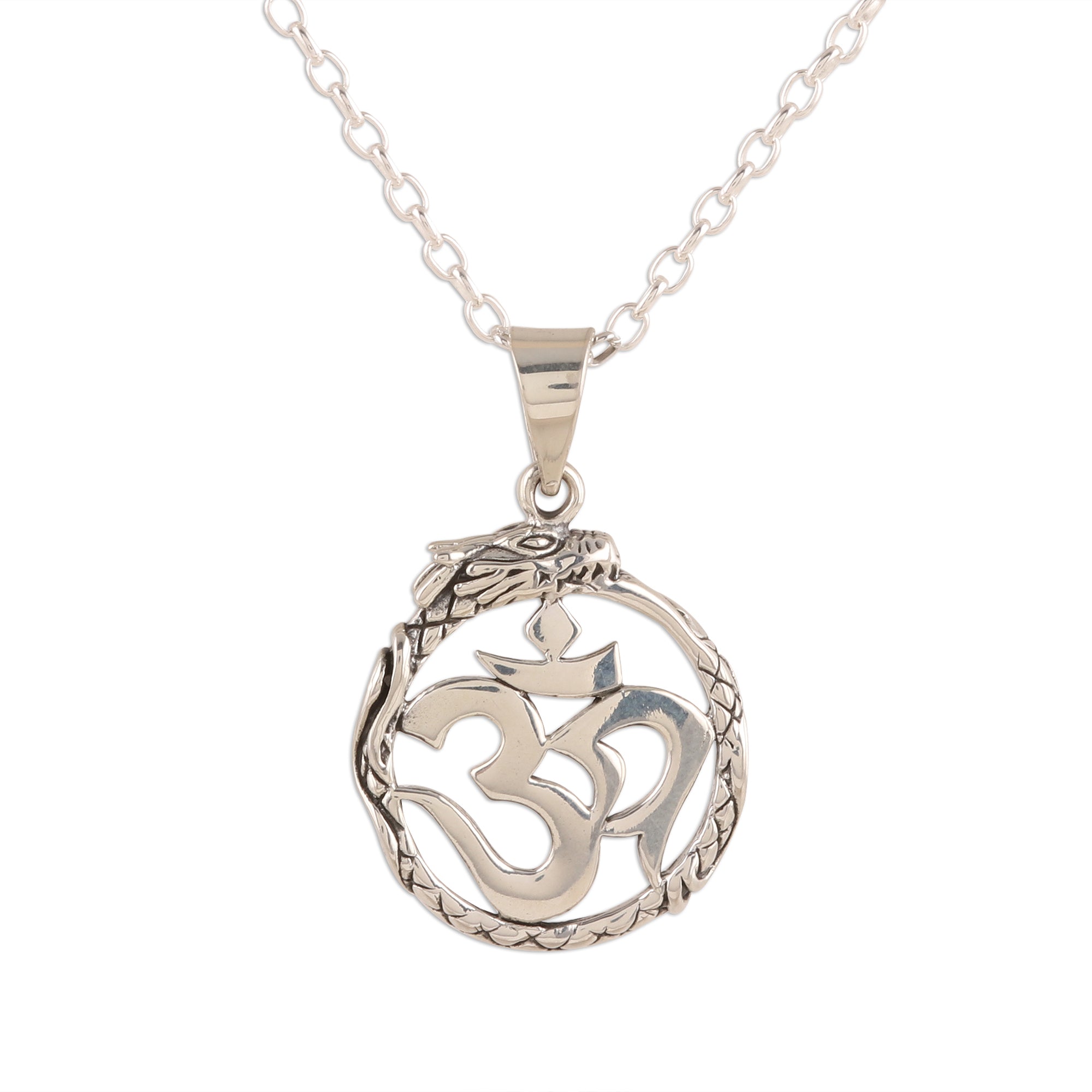 Premium Sterling Silver Dragon Om Pendant Necklace – Handcrafted in India