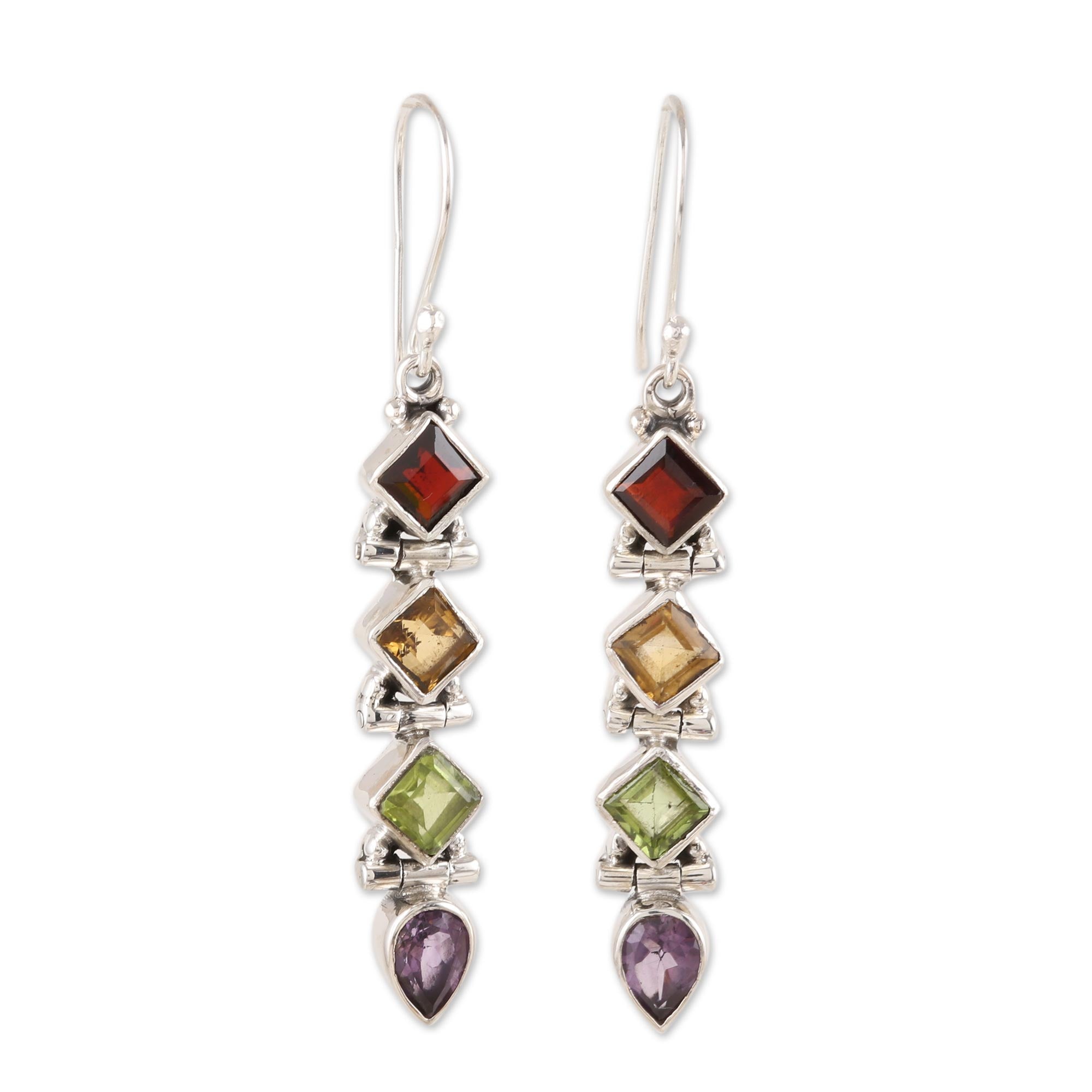 Premium Gemstone Fusion Dangle Earrings - Handcrafted in India