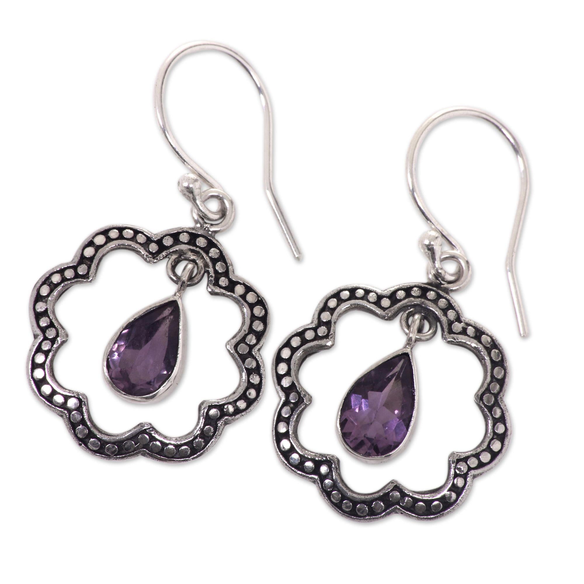 Premium Flower Halo Earrings: Fair Trade Sterling Silver with Sparkling Amethyst