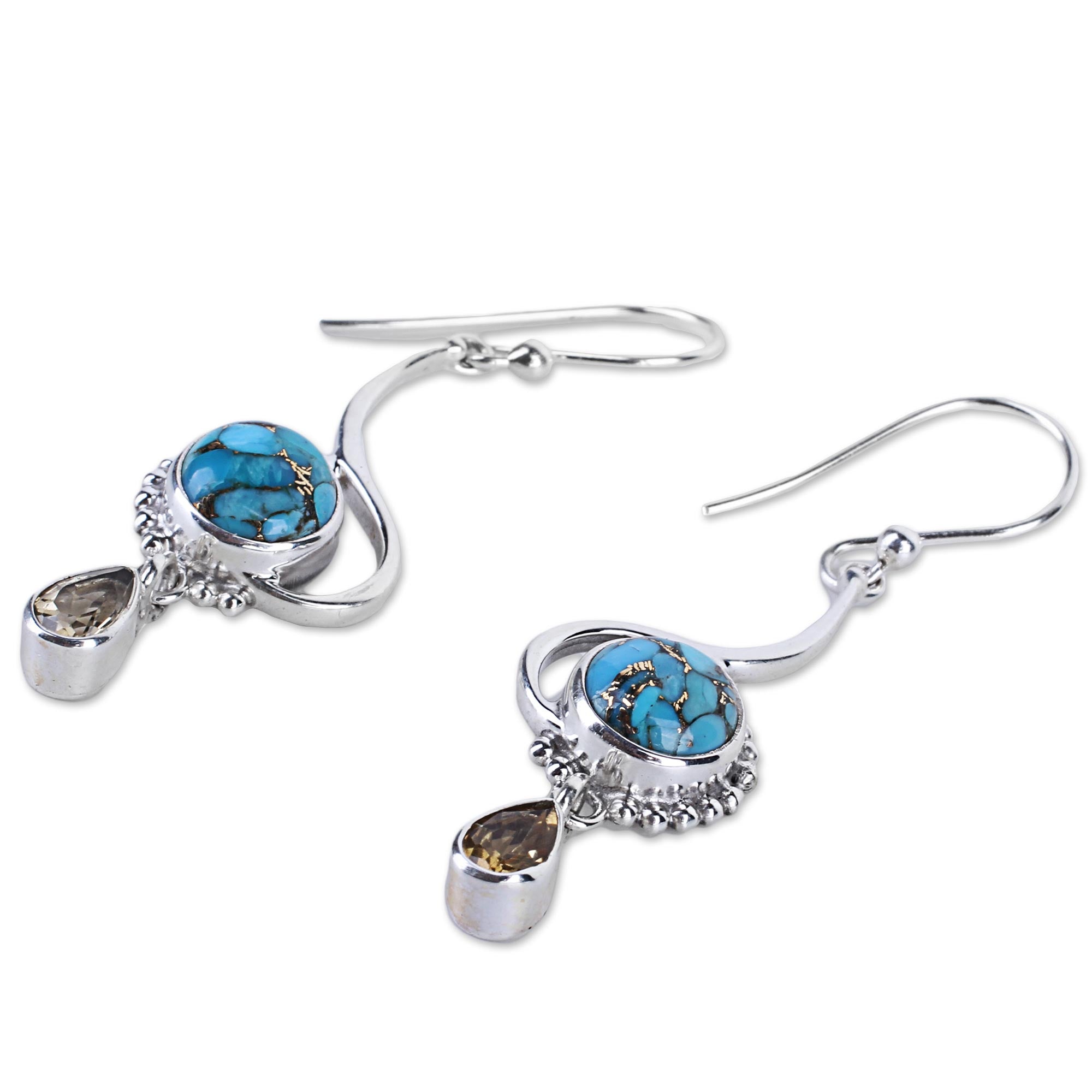 Premium Sunny Splendor Sterling Silver Turquoise Dangle Earrings – Handcrafted in India