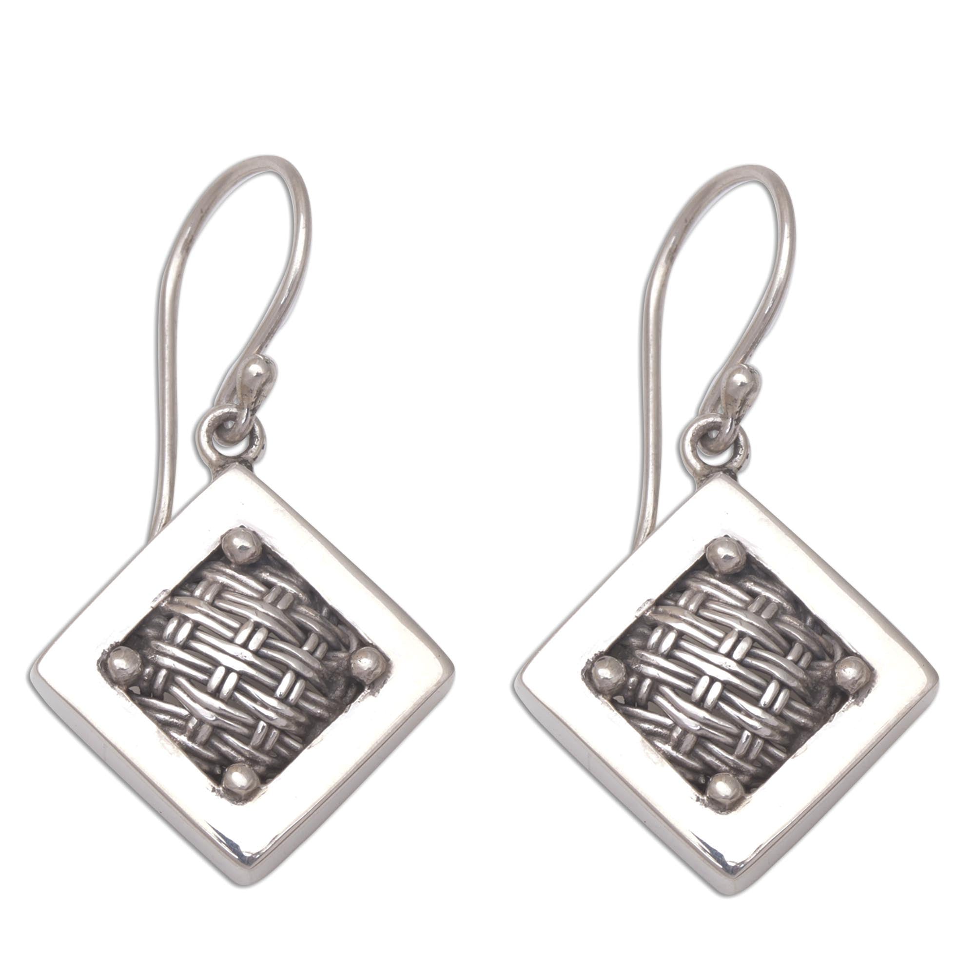 Premium Handwoven Ketupats Sterling Silver Diamond Dangle Earrings