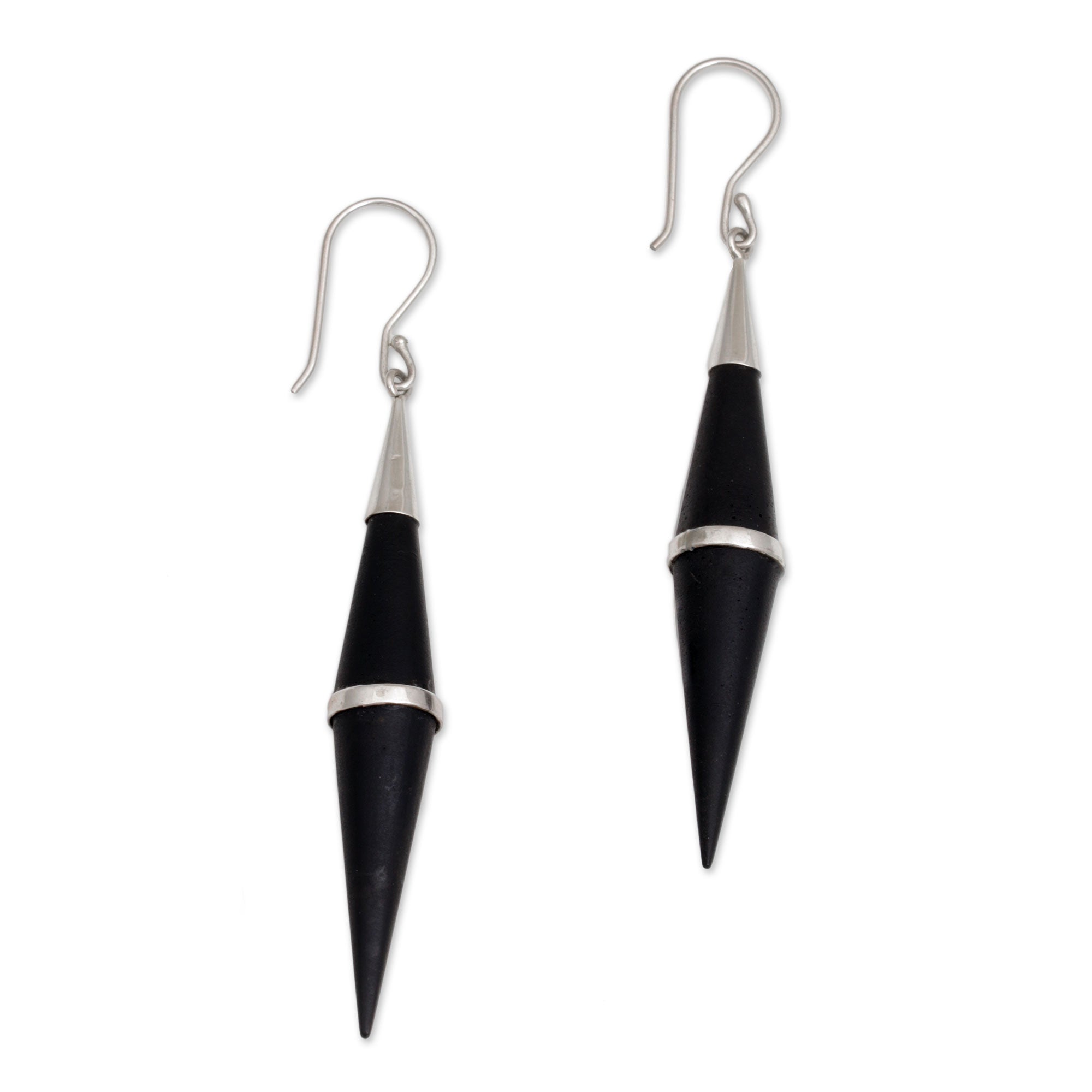 Premium Elegant Cones: Sterling Silver & Sono Wood Dangle Earrings