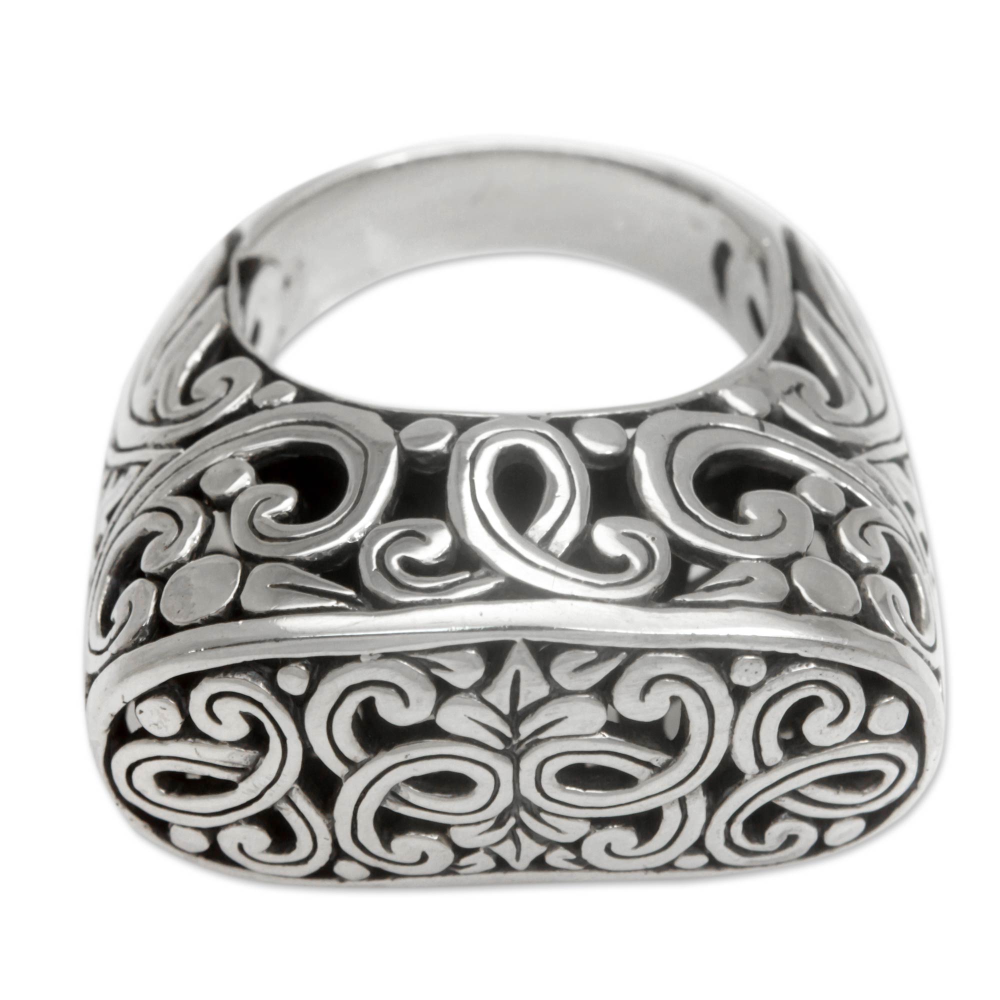 Premium Sterling Silver Forest Signet Ring - Handcrafted in Indonesia