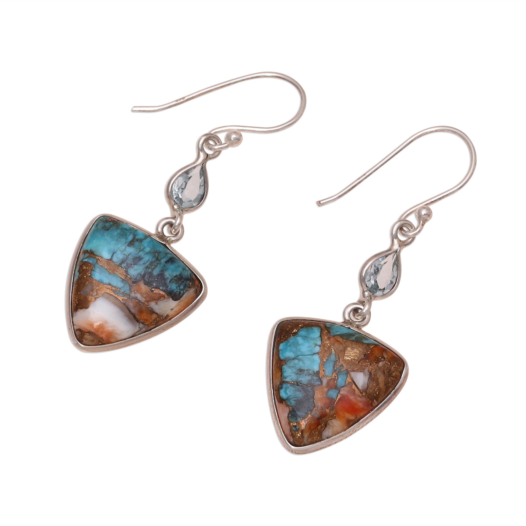 Premium Royal Colors Dangle Earrings with Blue Topaz & Turquoise