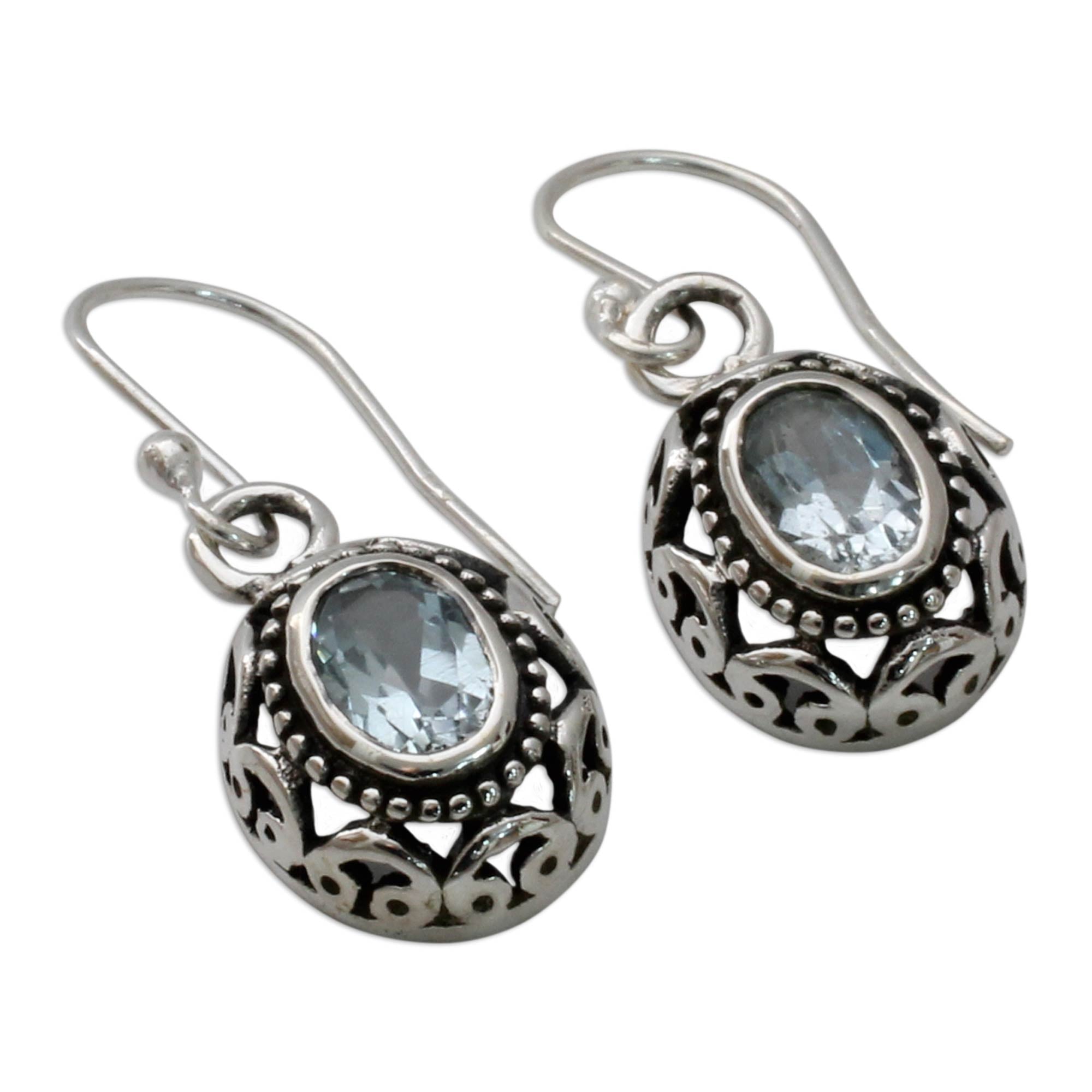 Premium Surreal Blue Topaz Earrings in Sterling Silver - Handcrafted Indian Jewelry