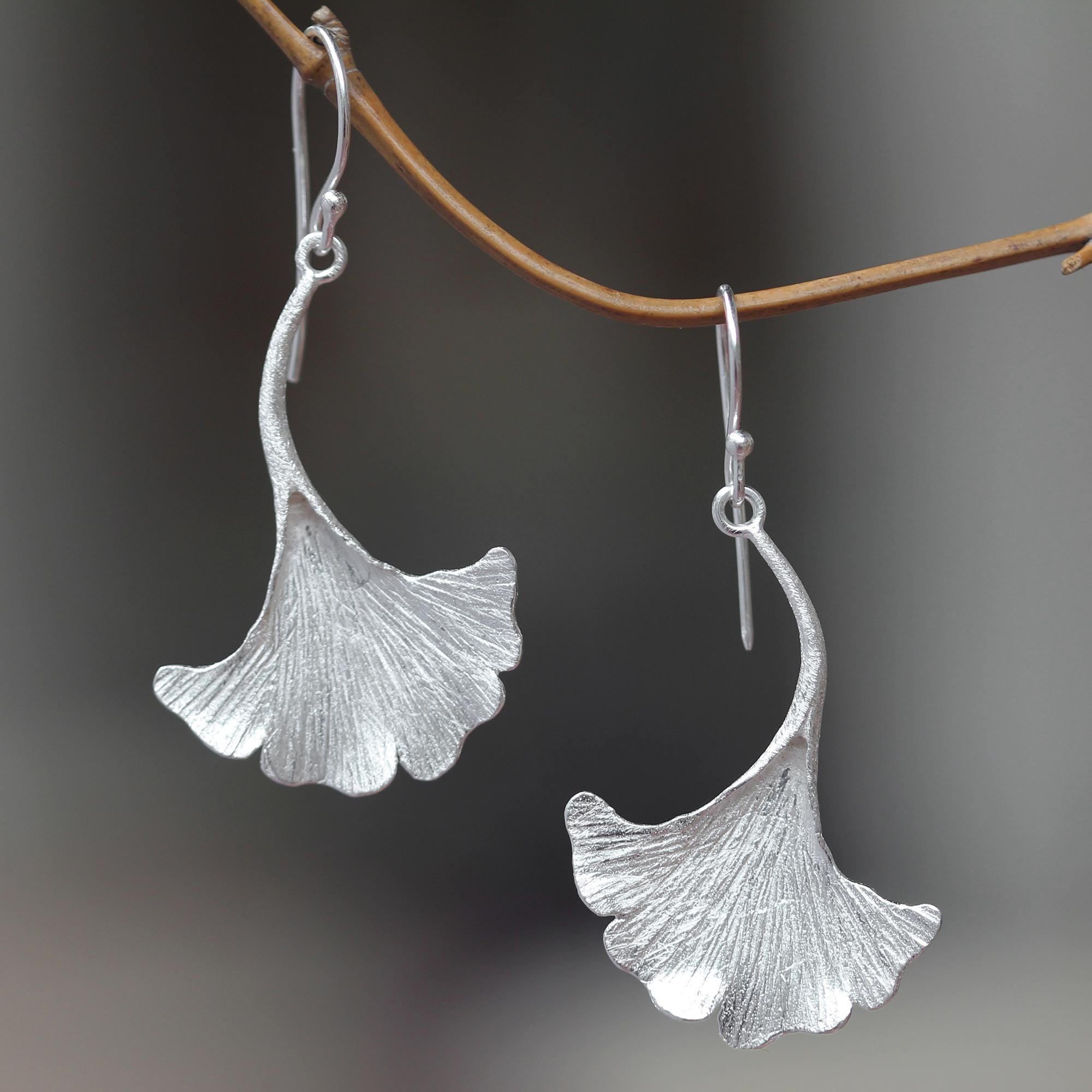 Premium Oyster Mushroom Silver Dangle Earrings - Handcrafted Elegance