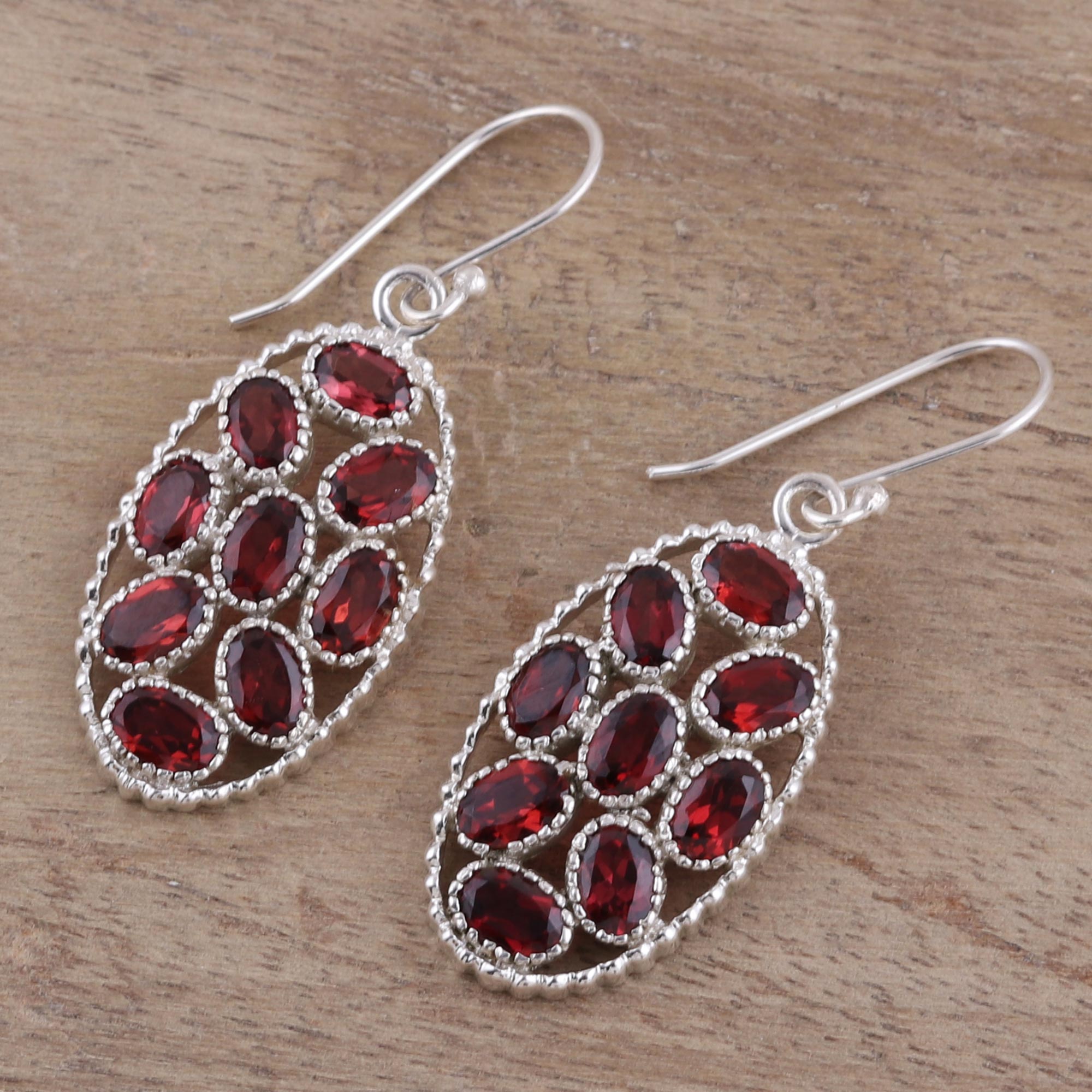 Premium Crimson Garnet Sterling Silver Dangle Earrings – Handcrafted Elegance