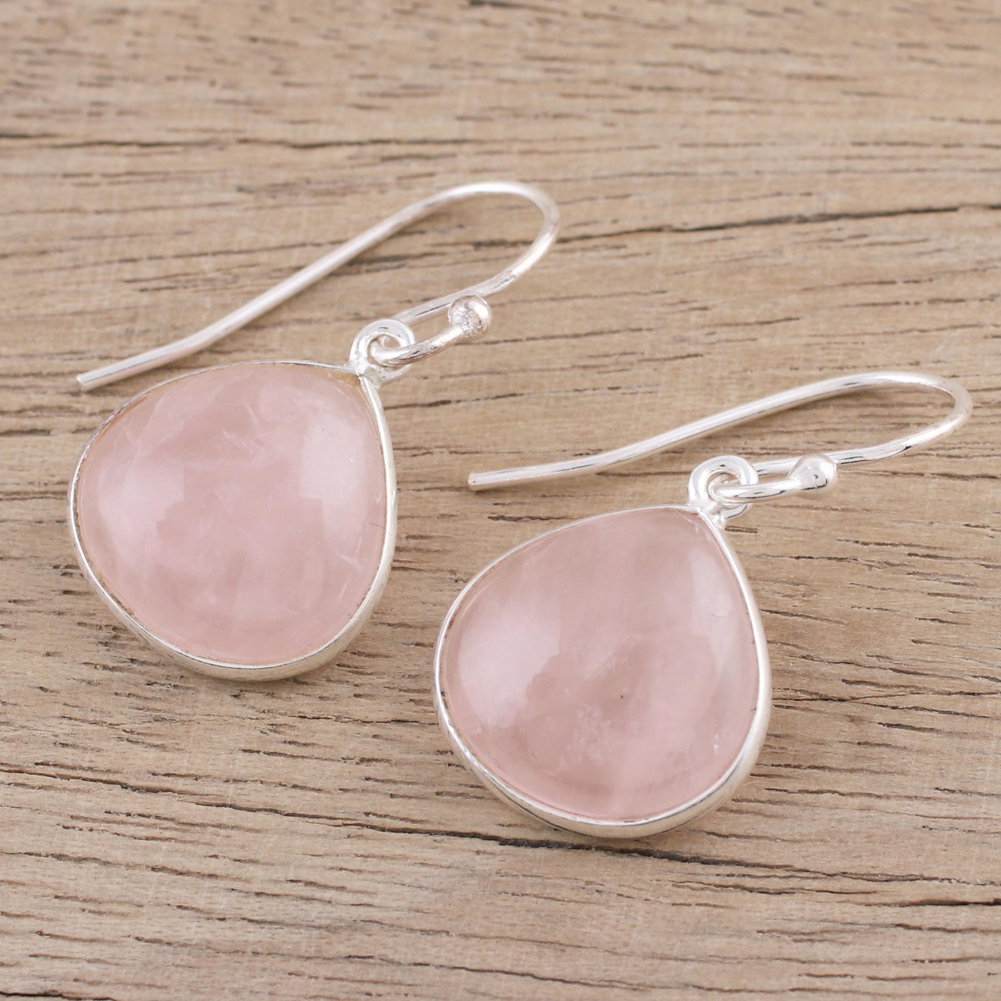 Premium Rose Quartz Dangle Earrings – Elegant Sterling Silver Jewelry from India