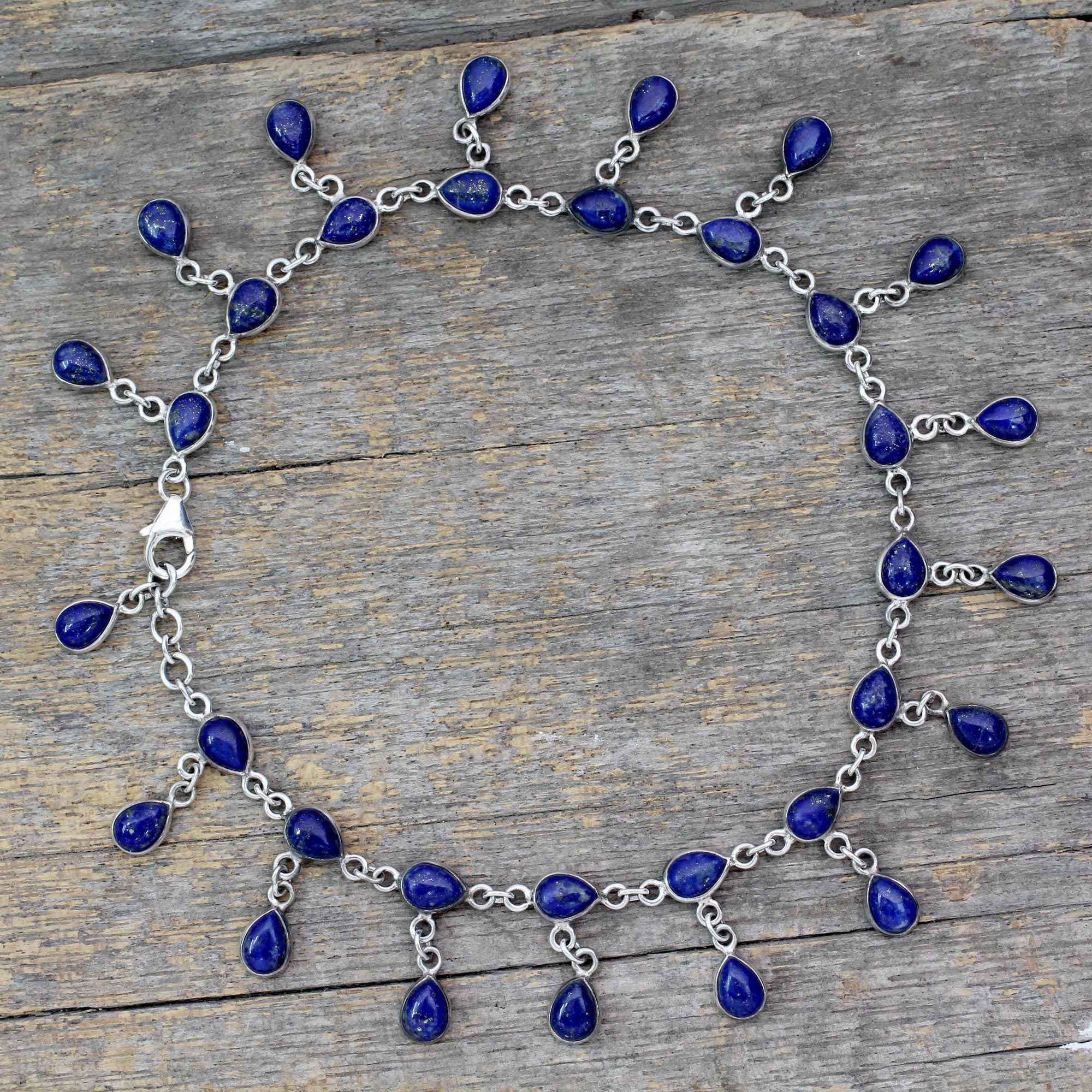 Premium Royal Dewdrops Lapis Lazuli & Silver Anklet - Ultimate Elegance