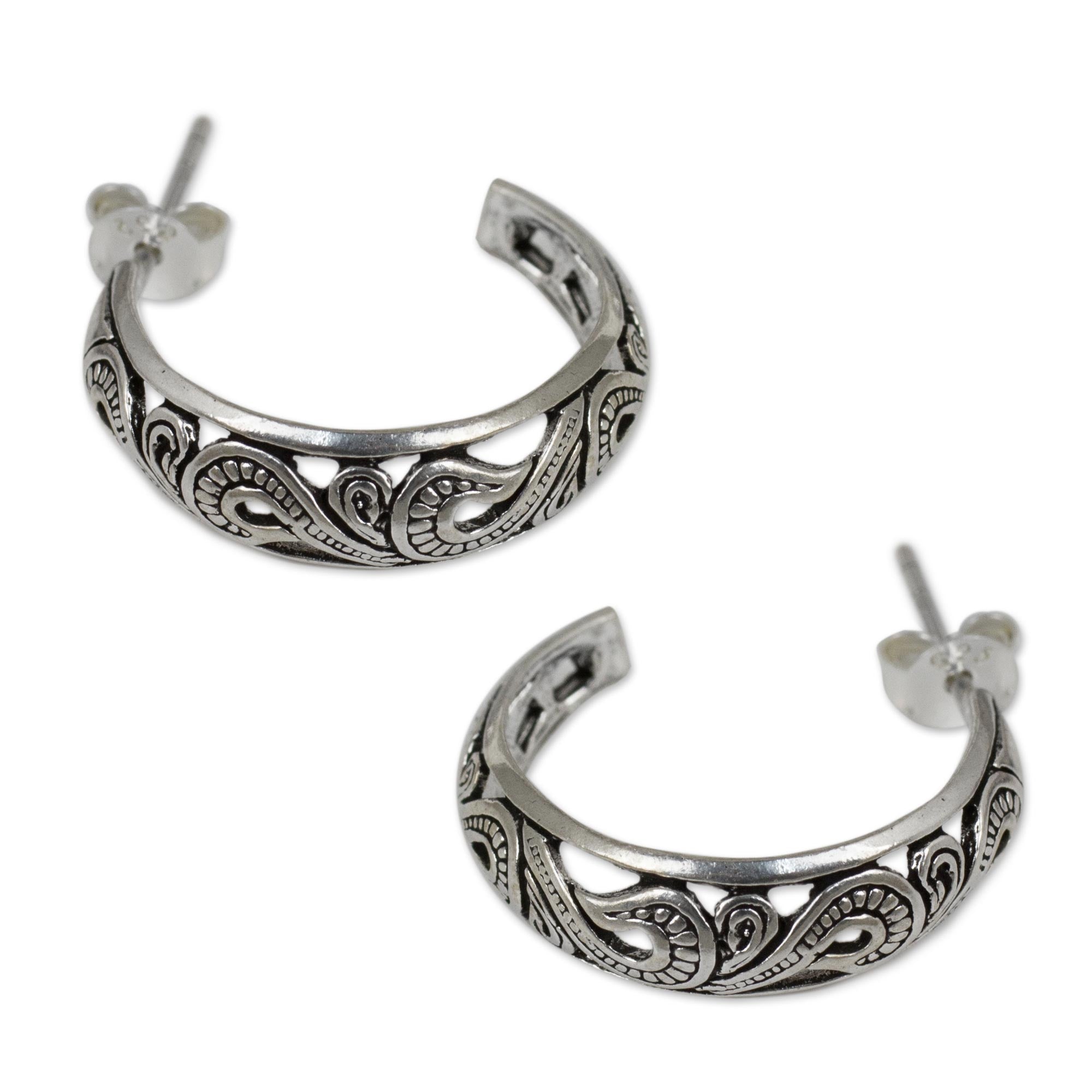 Premium Moon in the Forest Sterling Silver Hoop Earrings