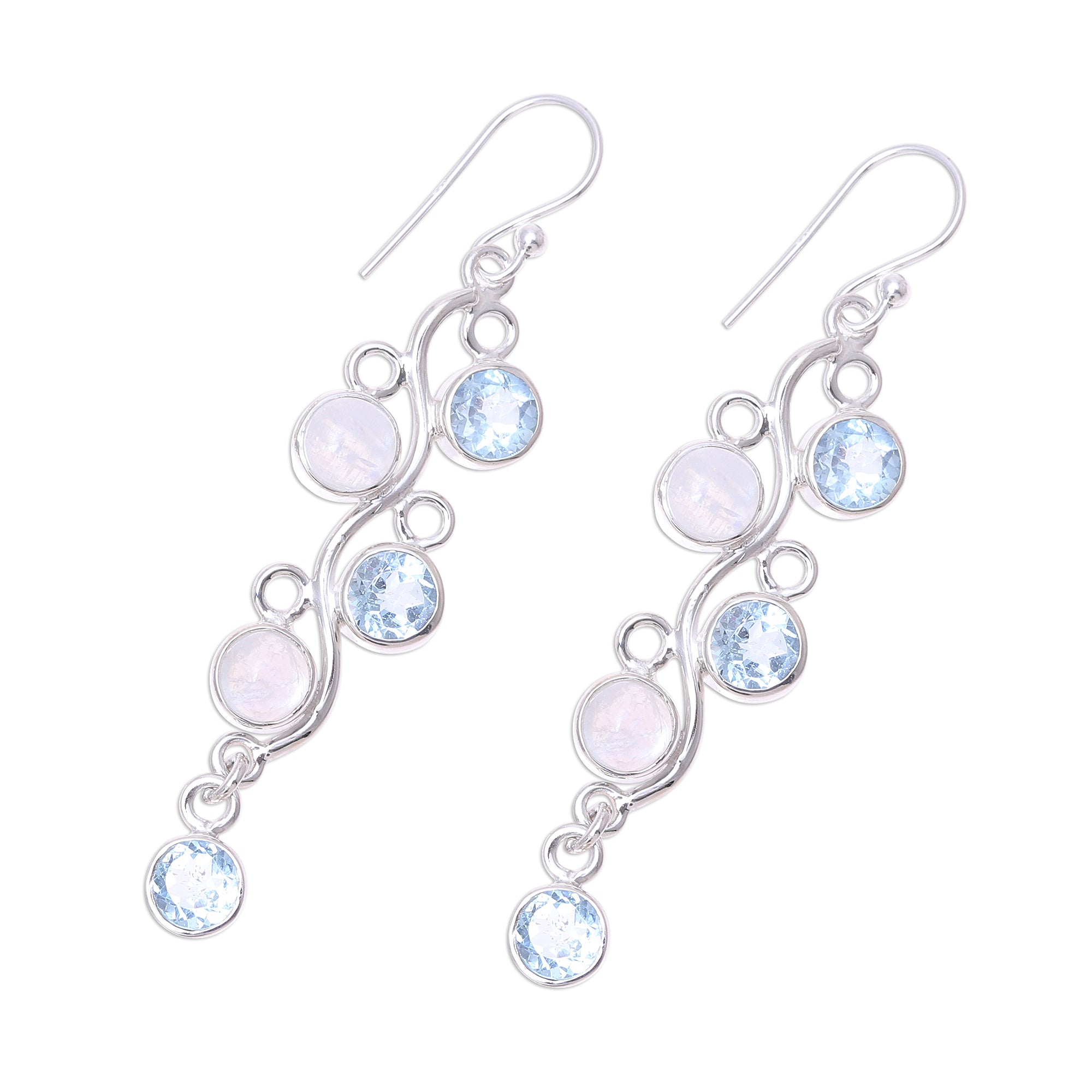 Premium Morning Climber Blue Topaz Moonstone Dangle Earrings