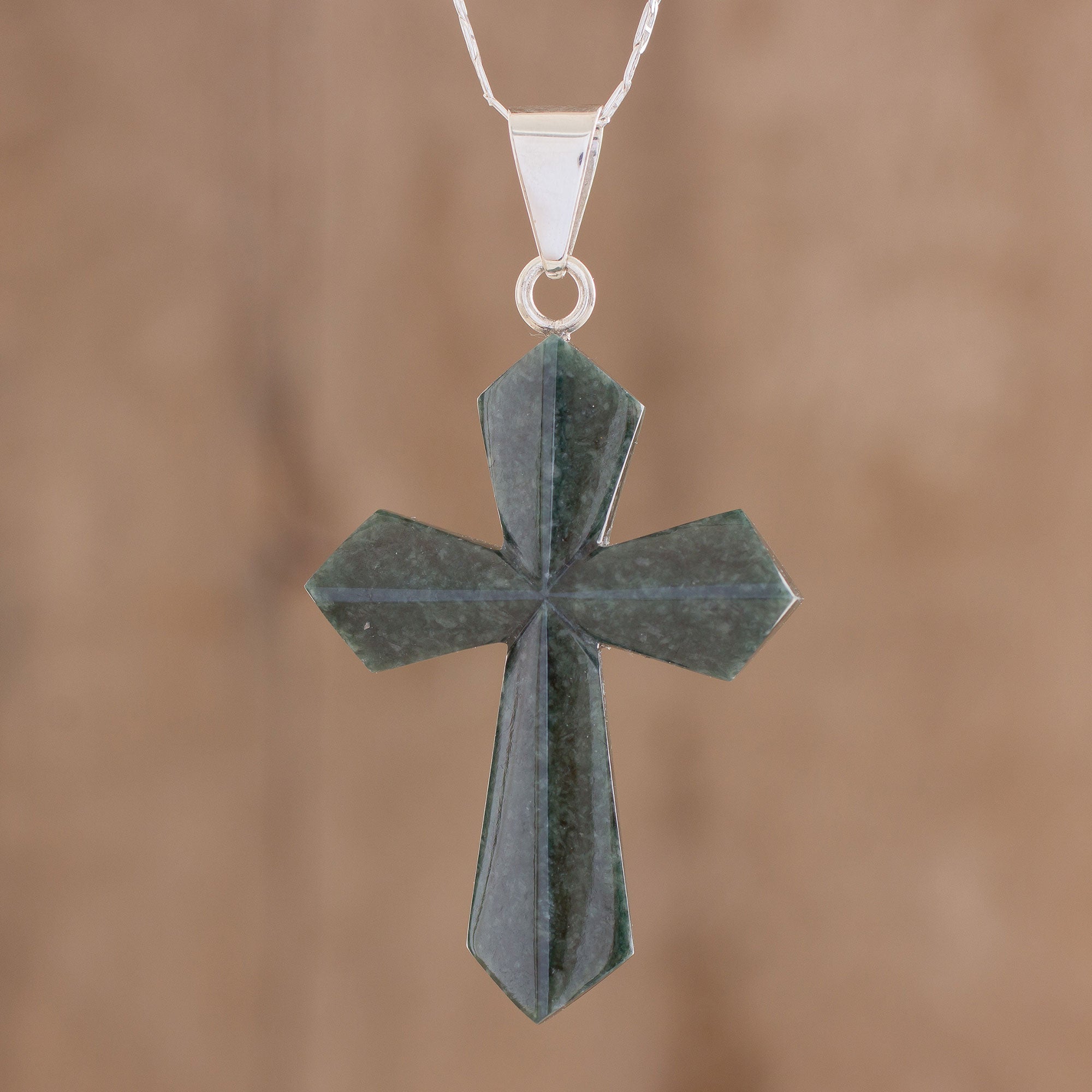 Premium Dark Green Jade Cross Necklace - Handcrafted in Guatemala