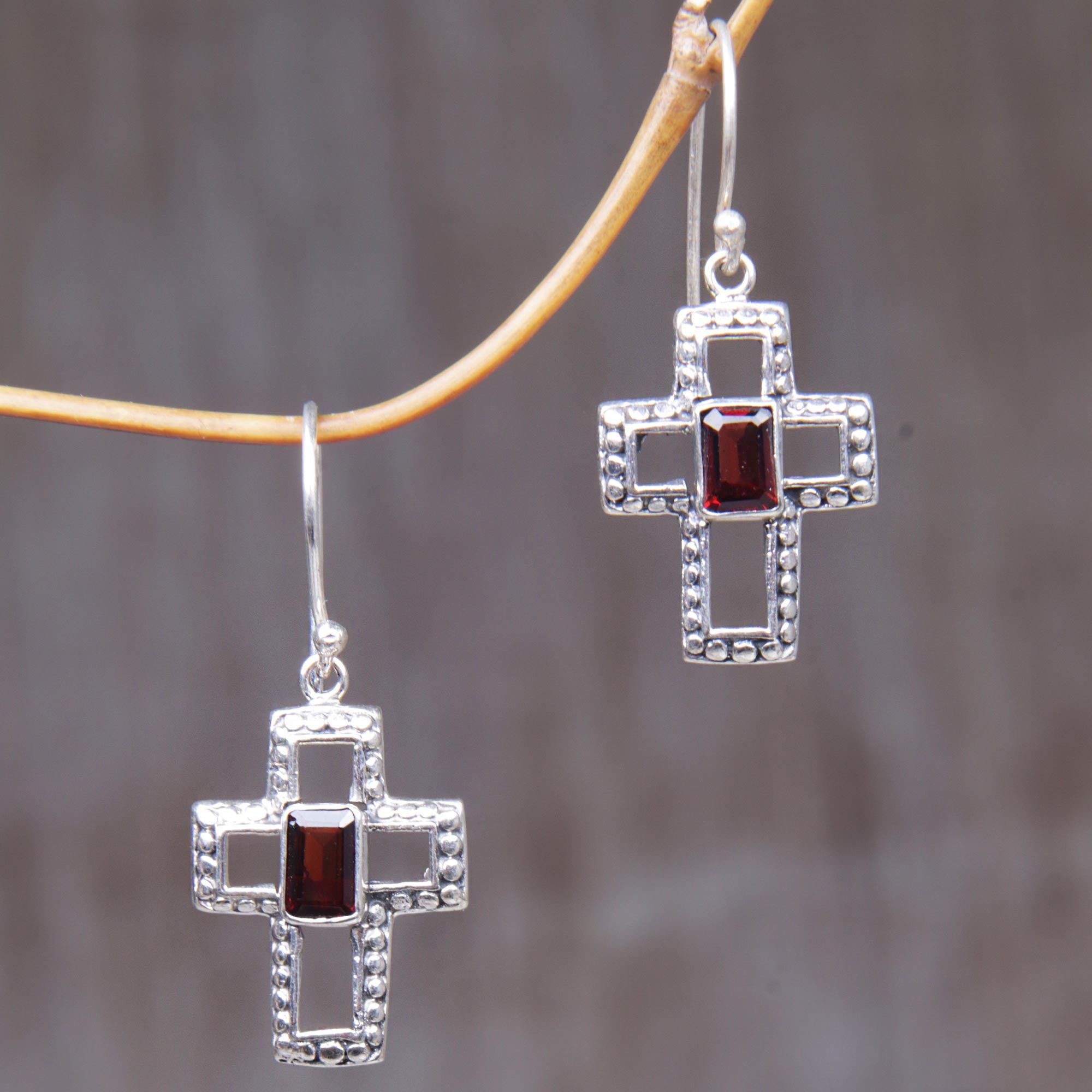 Premium Faith Everlasting Garnet Cross Dangle Earrings - Handcrafted in Indonesia