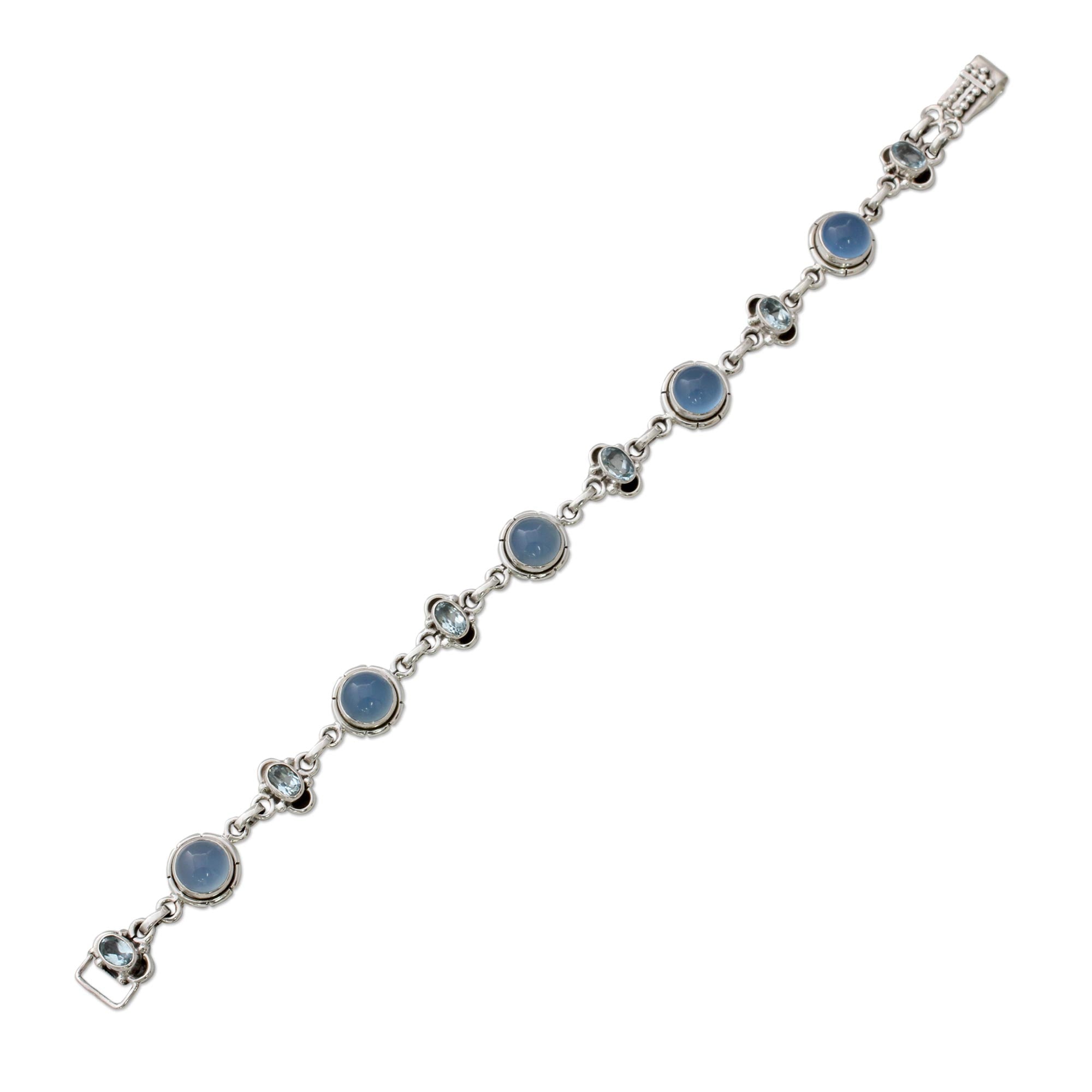 Premium Serene Azure Multi-Gem Silver Link Bracelet