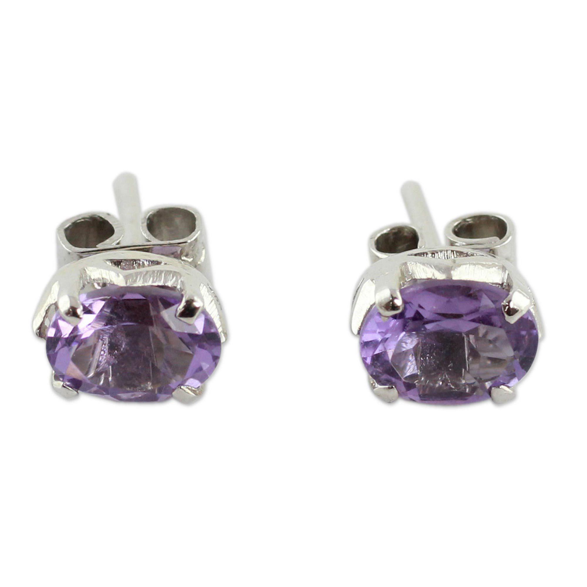 Premium Handcrafted Amethyst Sterling Silver Stud Earrings