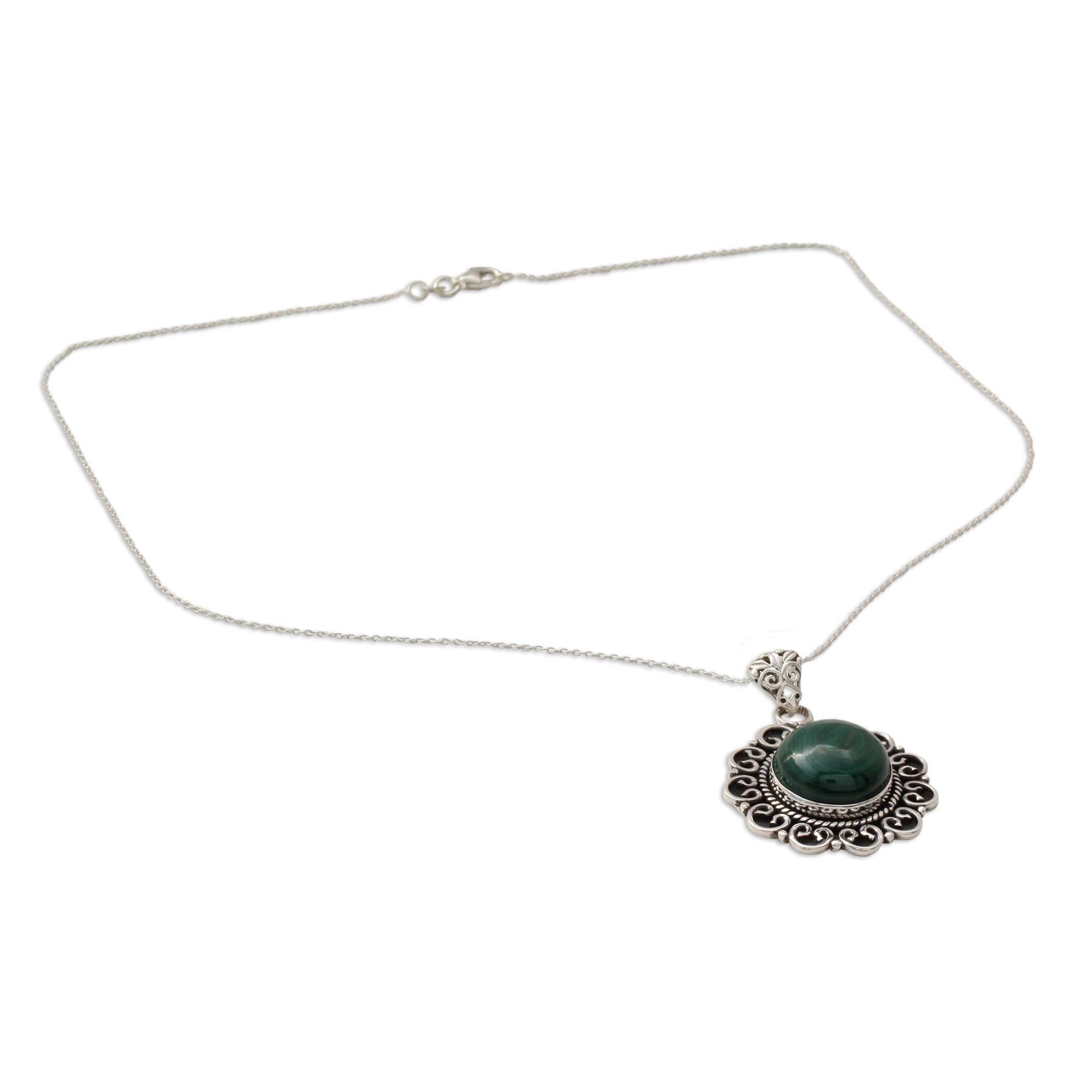 Premium Forest Reverie Malachite Pendant Necklace in 925 Sterling Silver