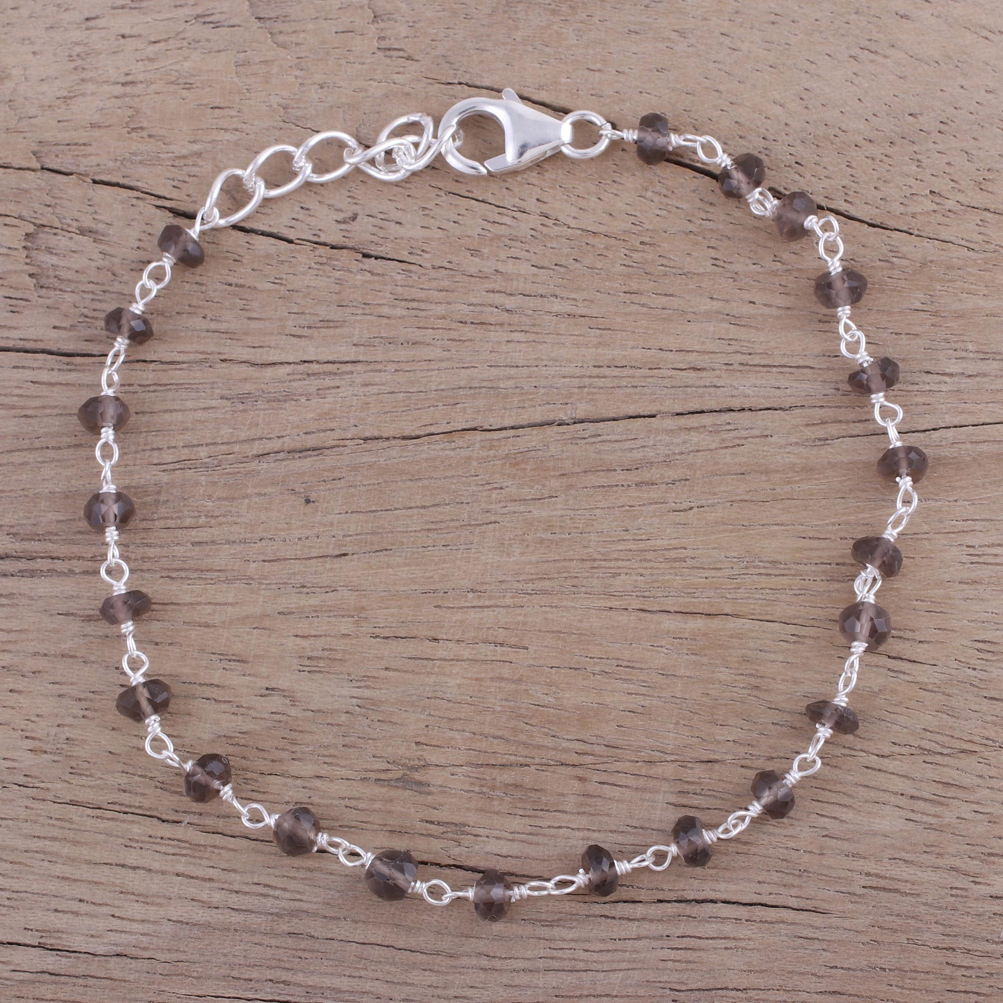 Premium Handmade Smoky Quartz Sterling Silver Bracelet - Elegant Adjustable Design