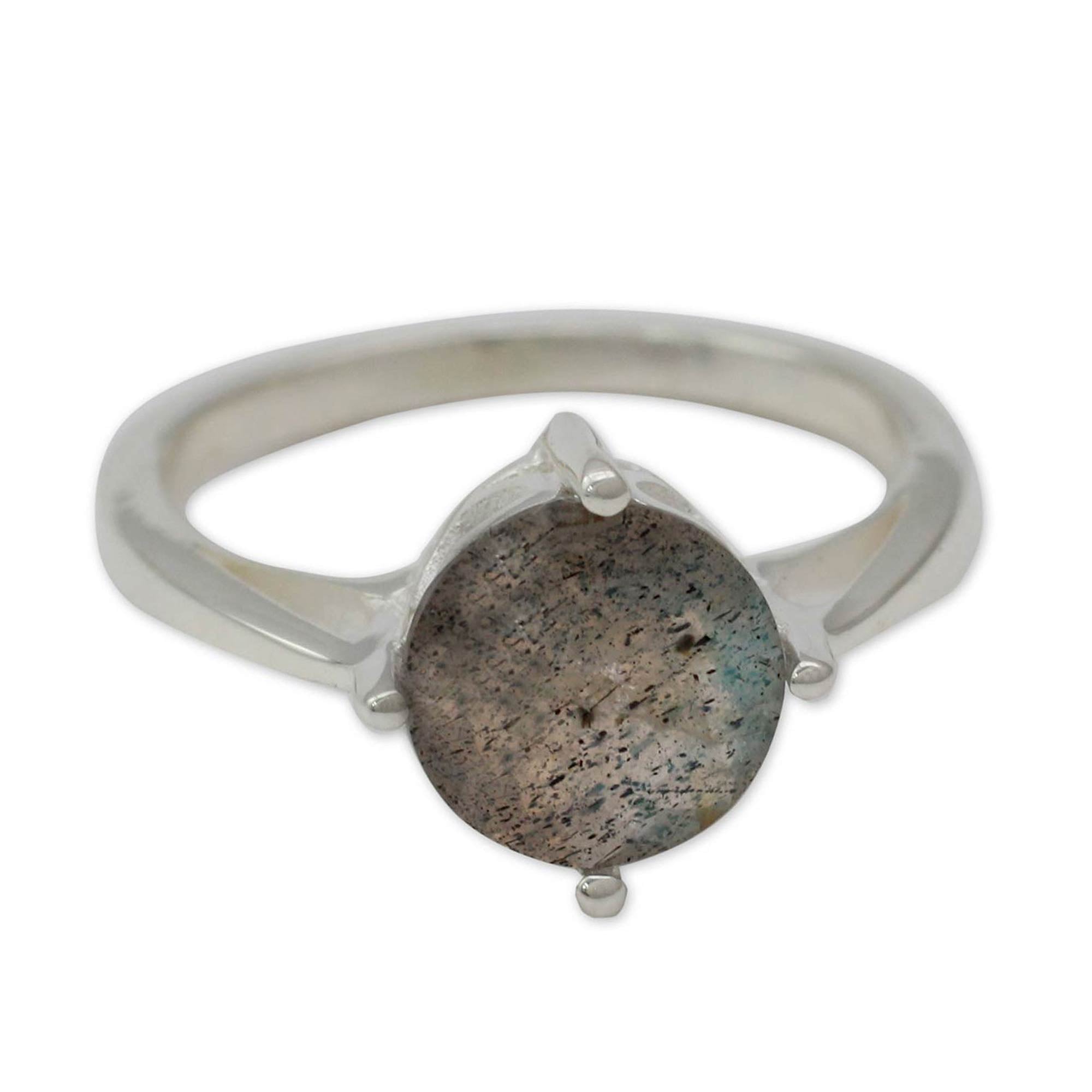 Premium Labradorite Solitaire Ring in Sterling Silver - Handcrafted in India