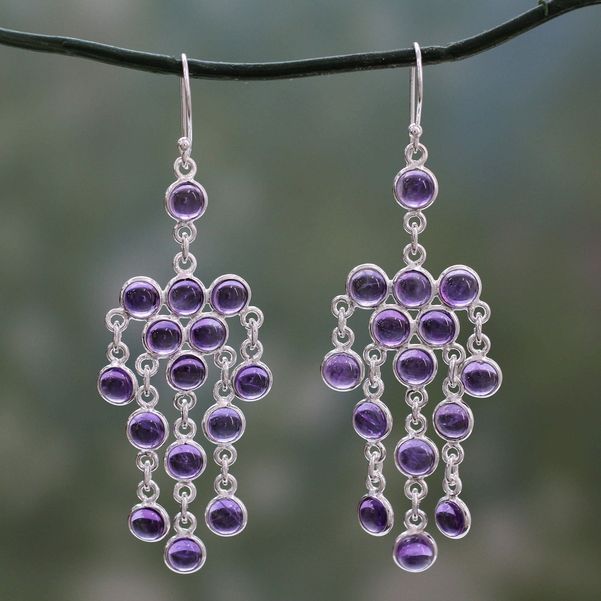 Premium Amethyst Sterling Silver Chandelier Earrings - Handcrafted Elegance