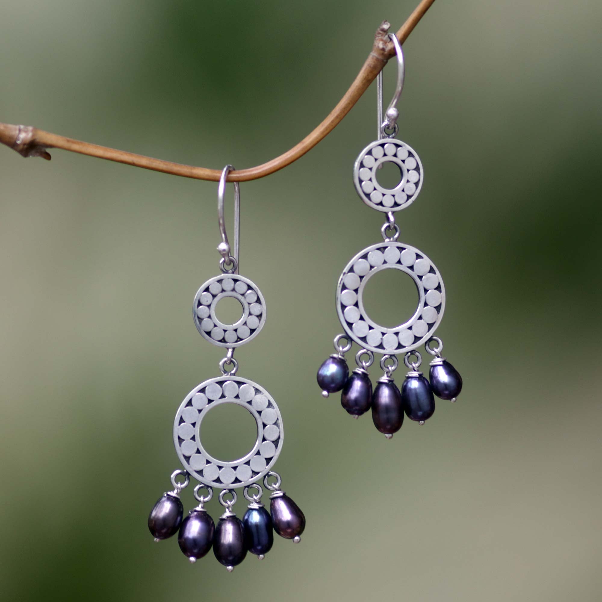 Premium Eclipse Black Pearl Chandelier Earrings