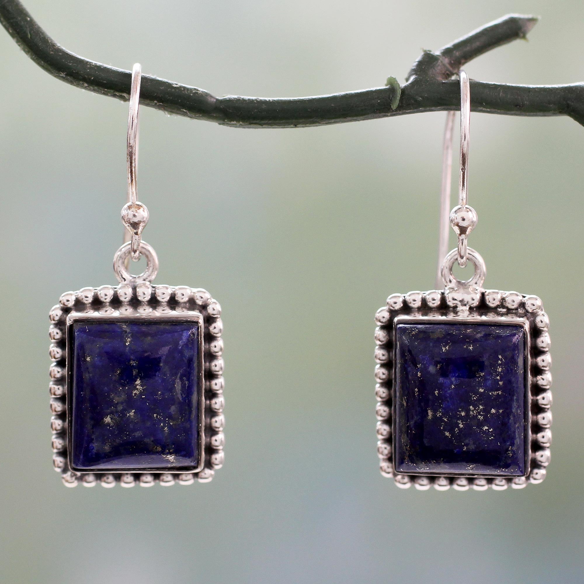 Premium Sterling Silver Lapis Lazuli Dangle Earrings from India – Enhance Your Style with Good Will Spirit