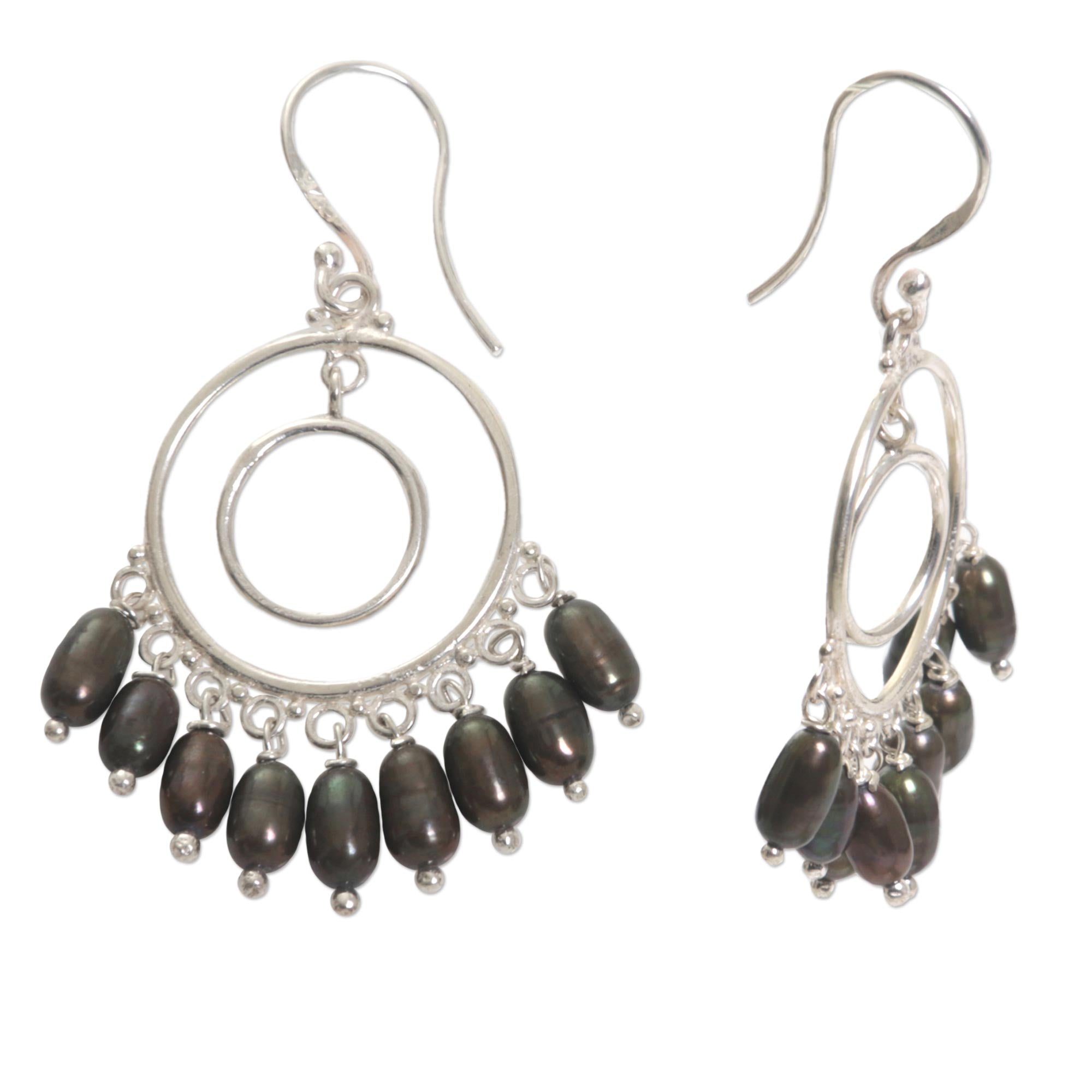 Premium Halo Eclipse Handmade Cultured Pearl Sterling Silver Chandelier Earrings - Elegant Statement Piece