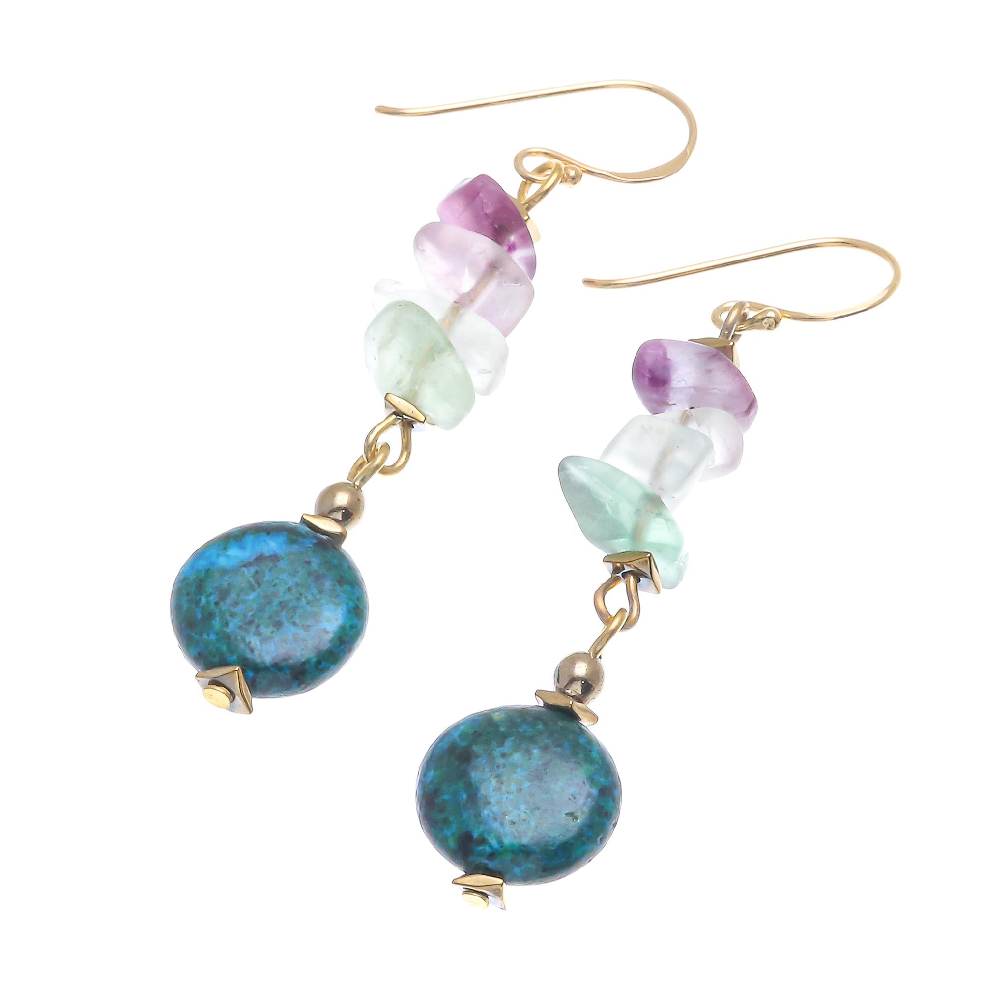 Premium Venus Garden Handcrafted Gold-Plated Multi-Gemstone Dangle Earrings