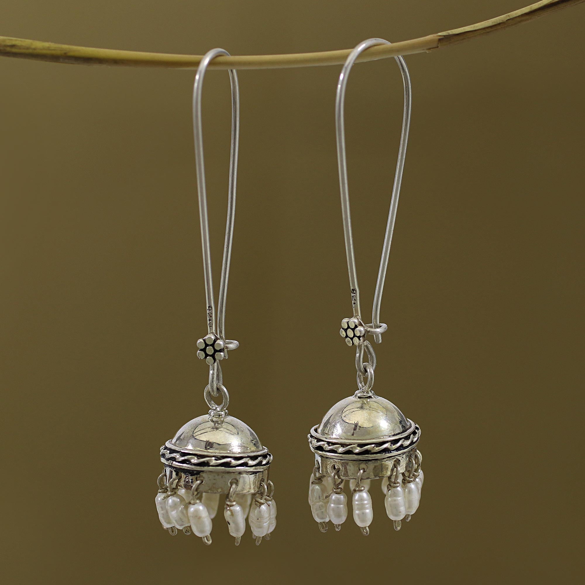 Premium Cultured Pearl and Sterling Silver Jhumki Earrings - Timeless Elegance