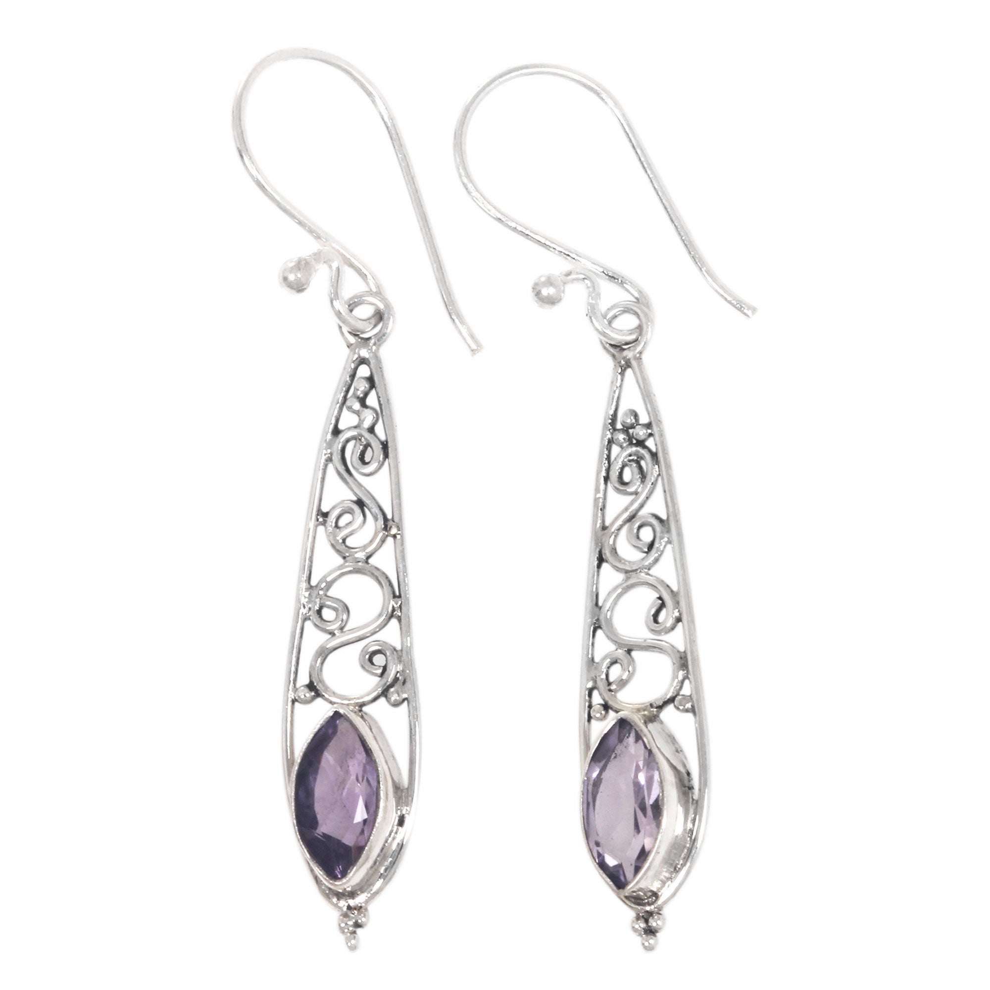 Premium Amethyst & Silver Jasmine Dew Dangle Earrings - Handcrafted Elegance