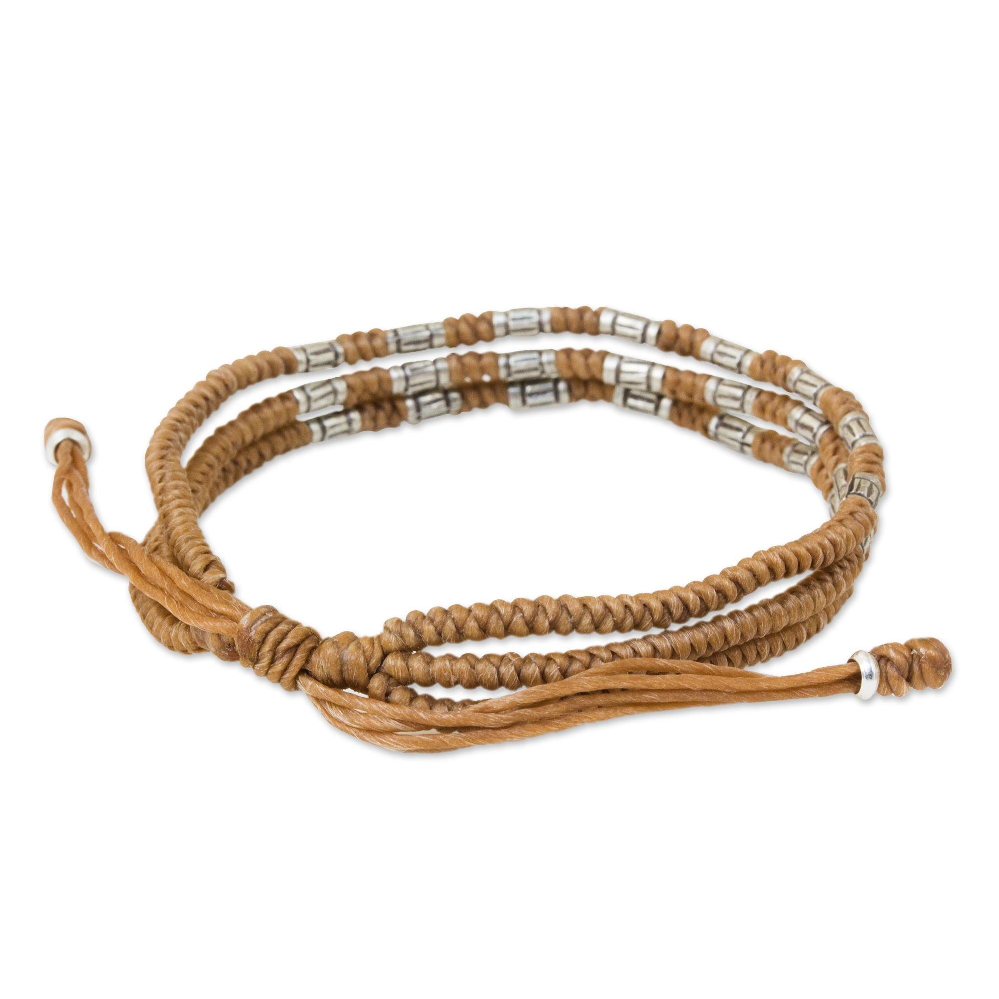 Premium Forest Thicket Braided Bracelet - Tan with 950 Silver Accent